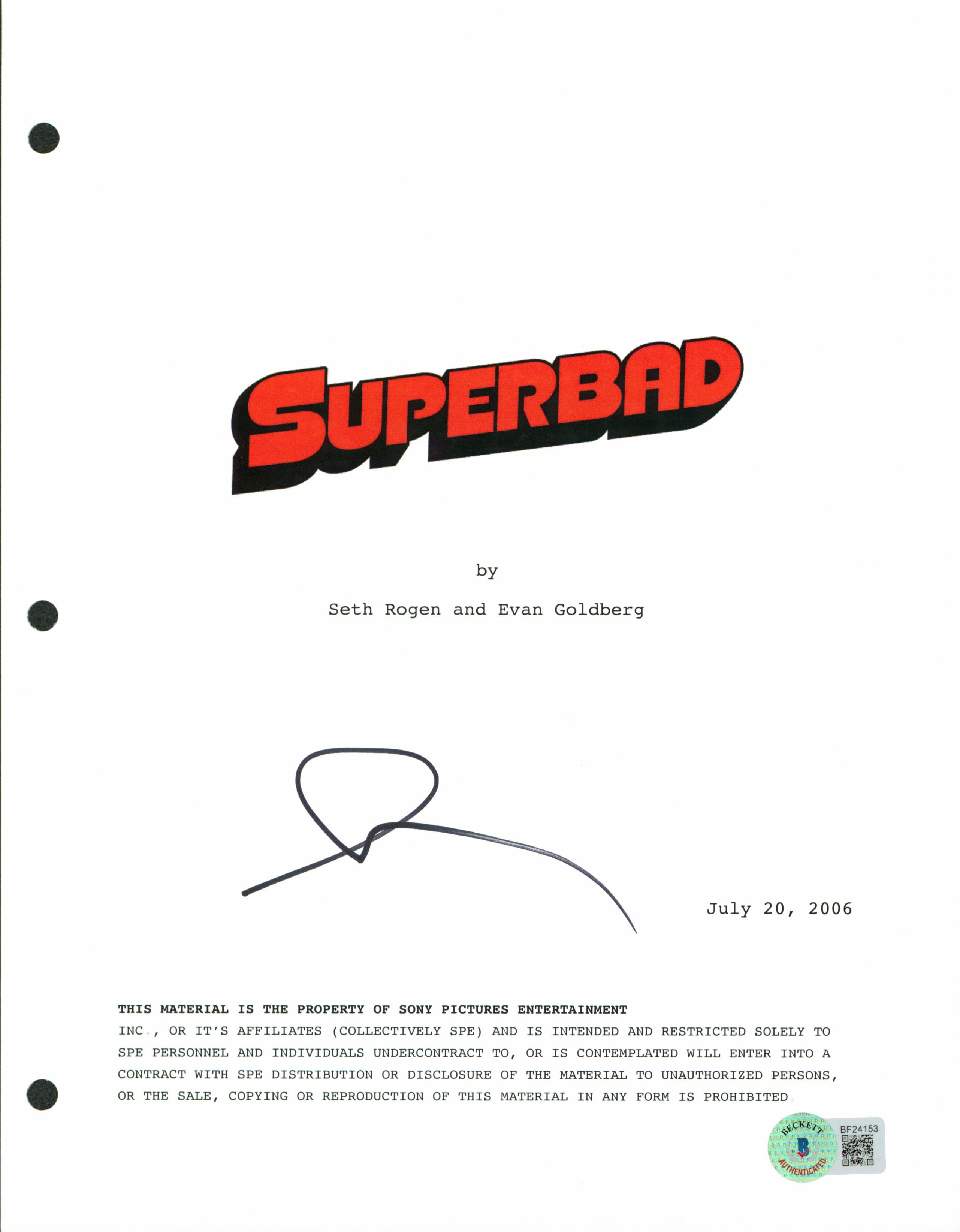 Seth Rogan Superbad Authentic Signed 8.5x11 Superbad Script Cover BAS #BF24153