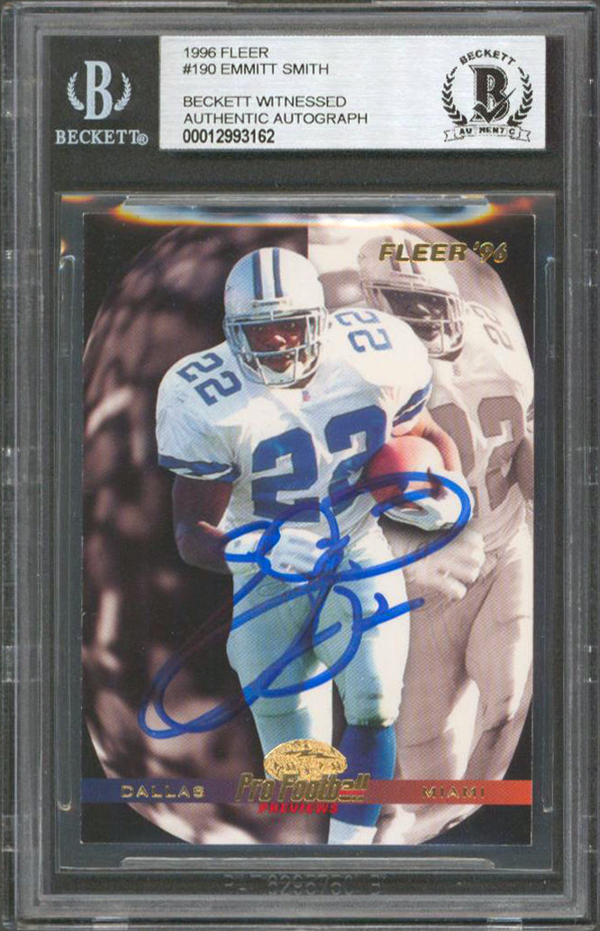 Cowboys Emmitt Smith Authentic Signed 1996 Fleer #190 Card BAS Slabbed
