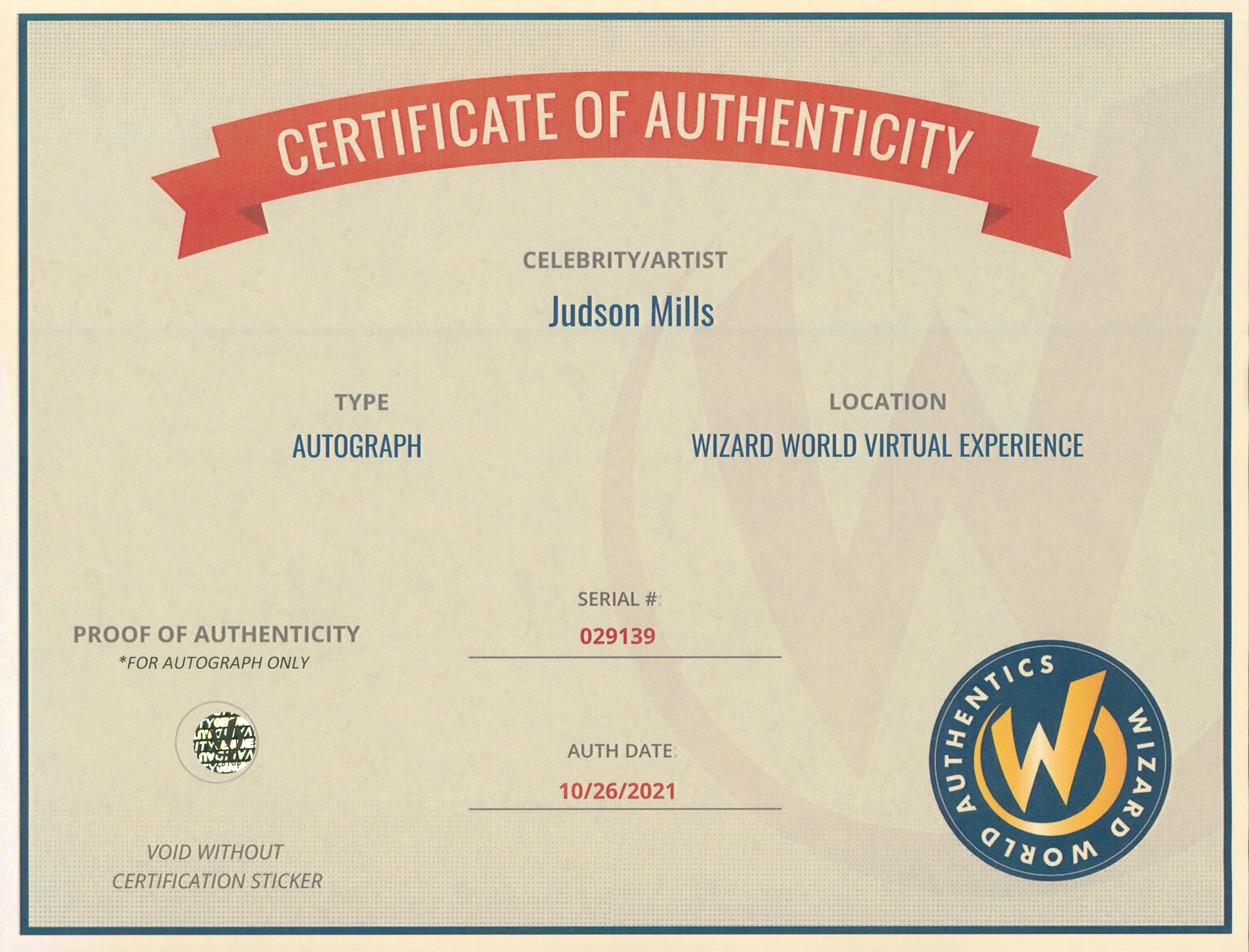 Judson Mills The X-Files Authentic Signed 8x10 Photo Wizard World 2