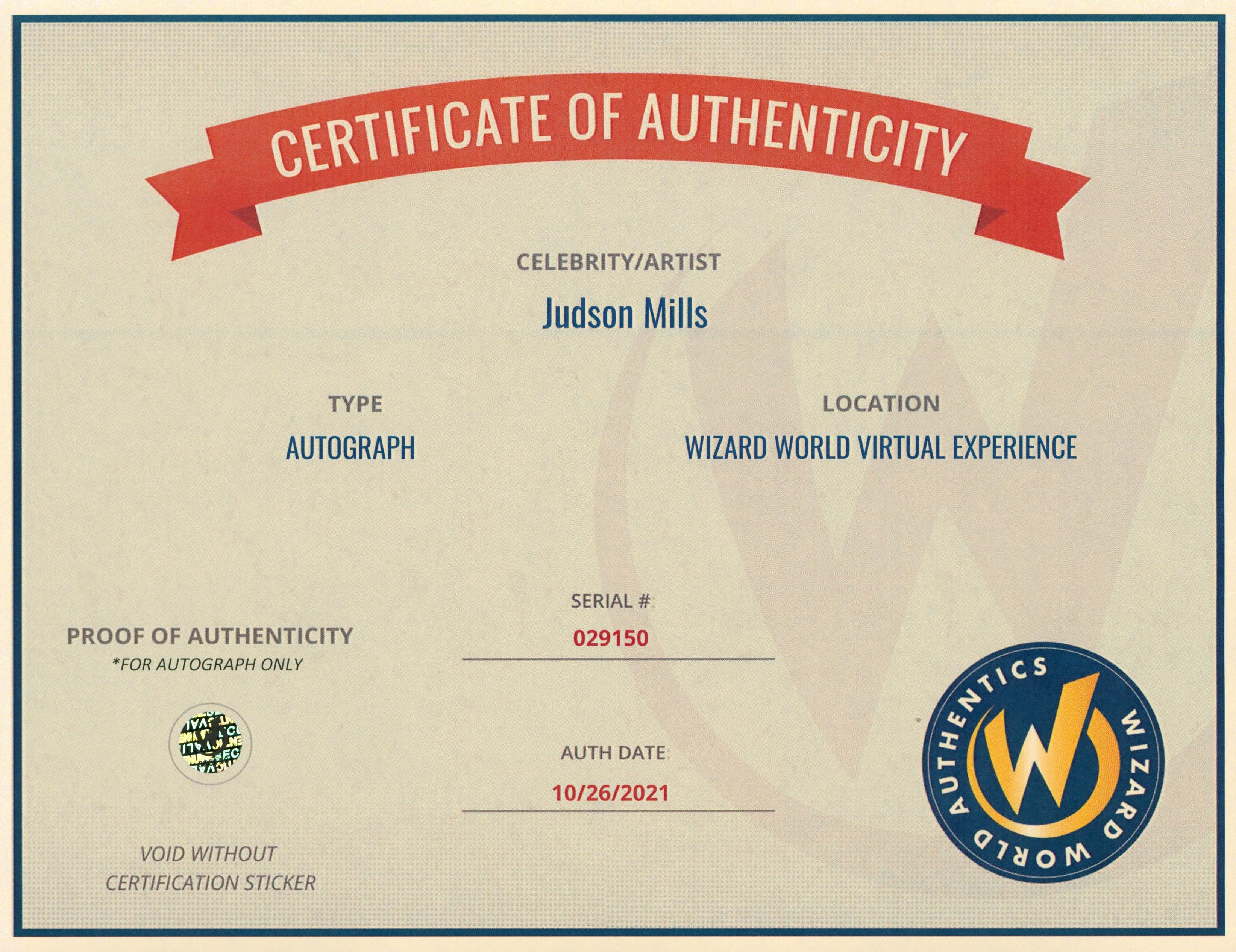 Judson Mills The X-Files Authentic Signed 8x10 Photo Wizard World 1