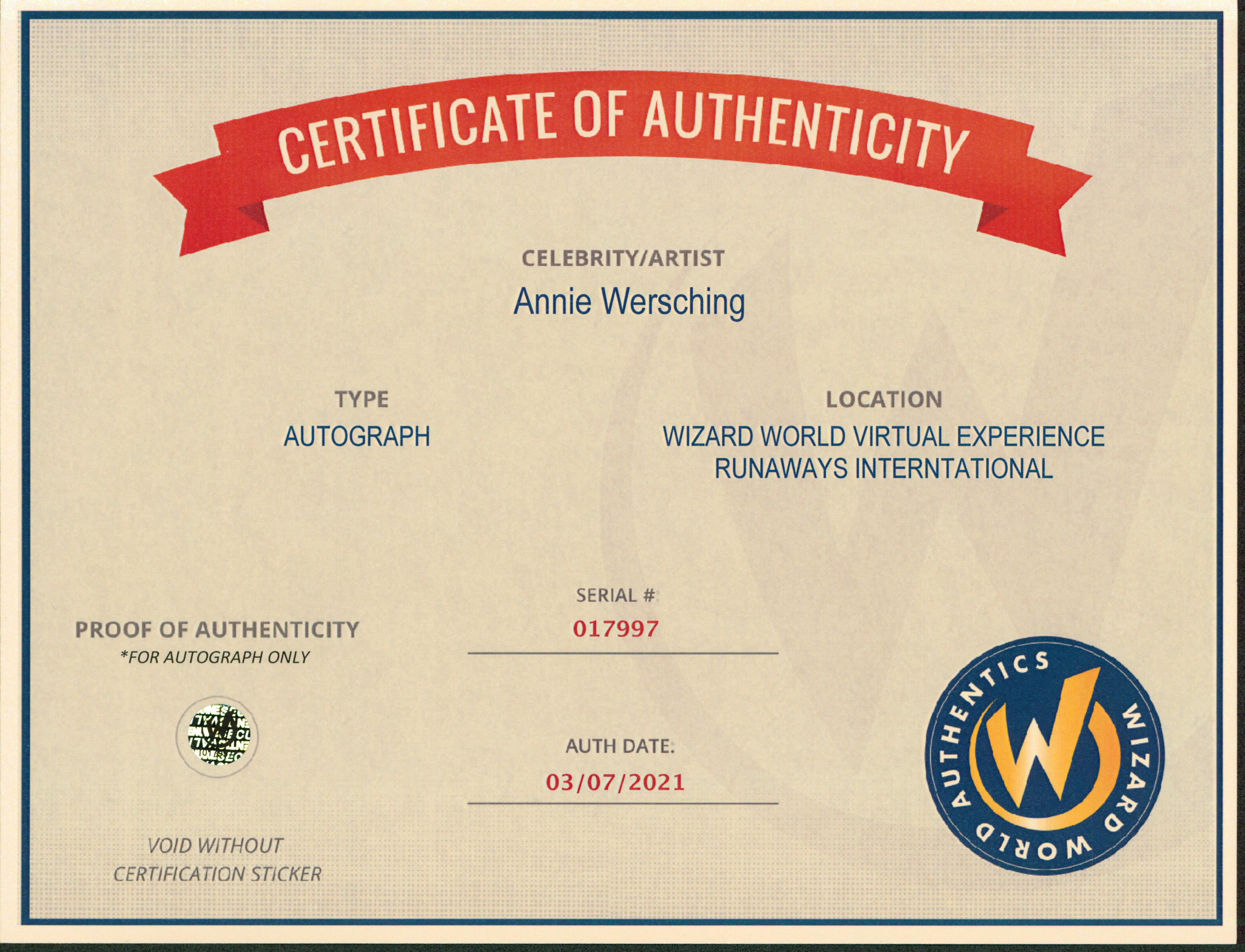 Annie Wersching Marvel's Runaways Signed 8x10 Photo Wizard World #017997