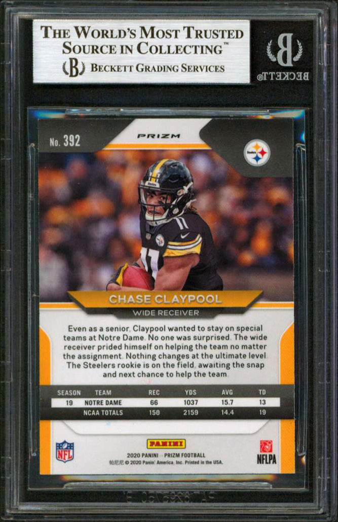 Steelers Chase Claypool Signed 2020 Panini Prizm Prizms #392 RC Card BAS Slab 1