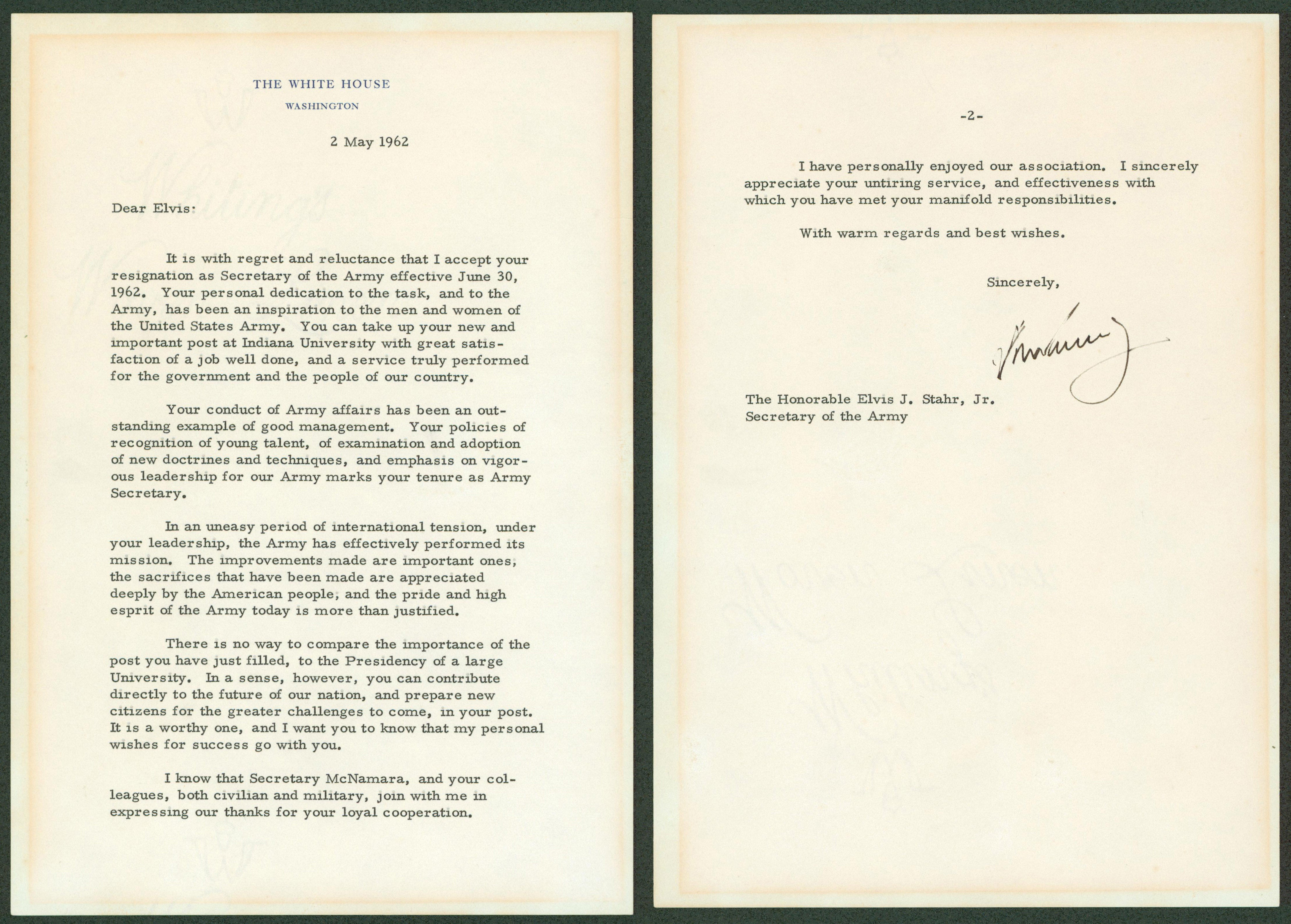 John F. Kennedy Signed 7x10.25 1962 2 Page Letter On White House Letterhead BAS