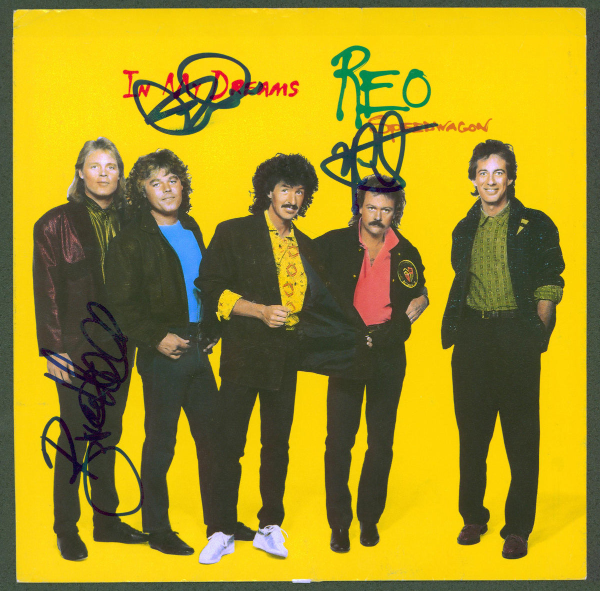REO Speedwagon (3) Hall, Cronin & Doughty Signed 45 RPM Album Cover BAS #AB77829