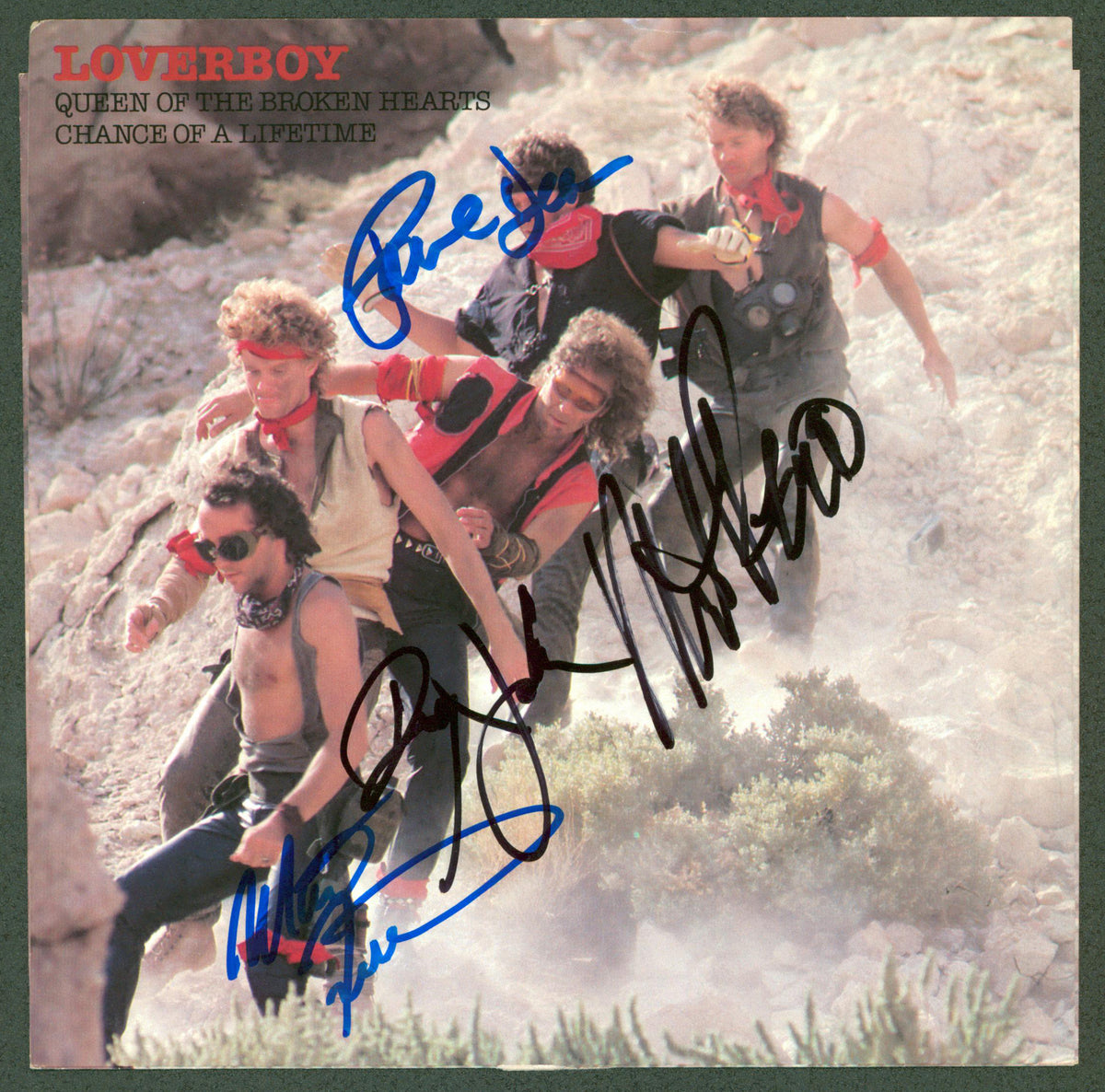 Loverboy (4) Reno, Dean, Johnson +1 Signed 45 RPM Album Cover BAS #AB77826