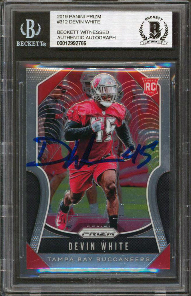 Buccaneers Devin White Signed 2019 Panini Prizm #312 Rookie Card BAS Slabbed