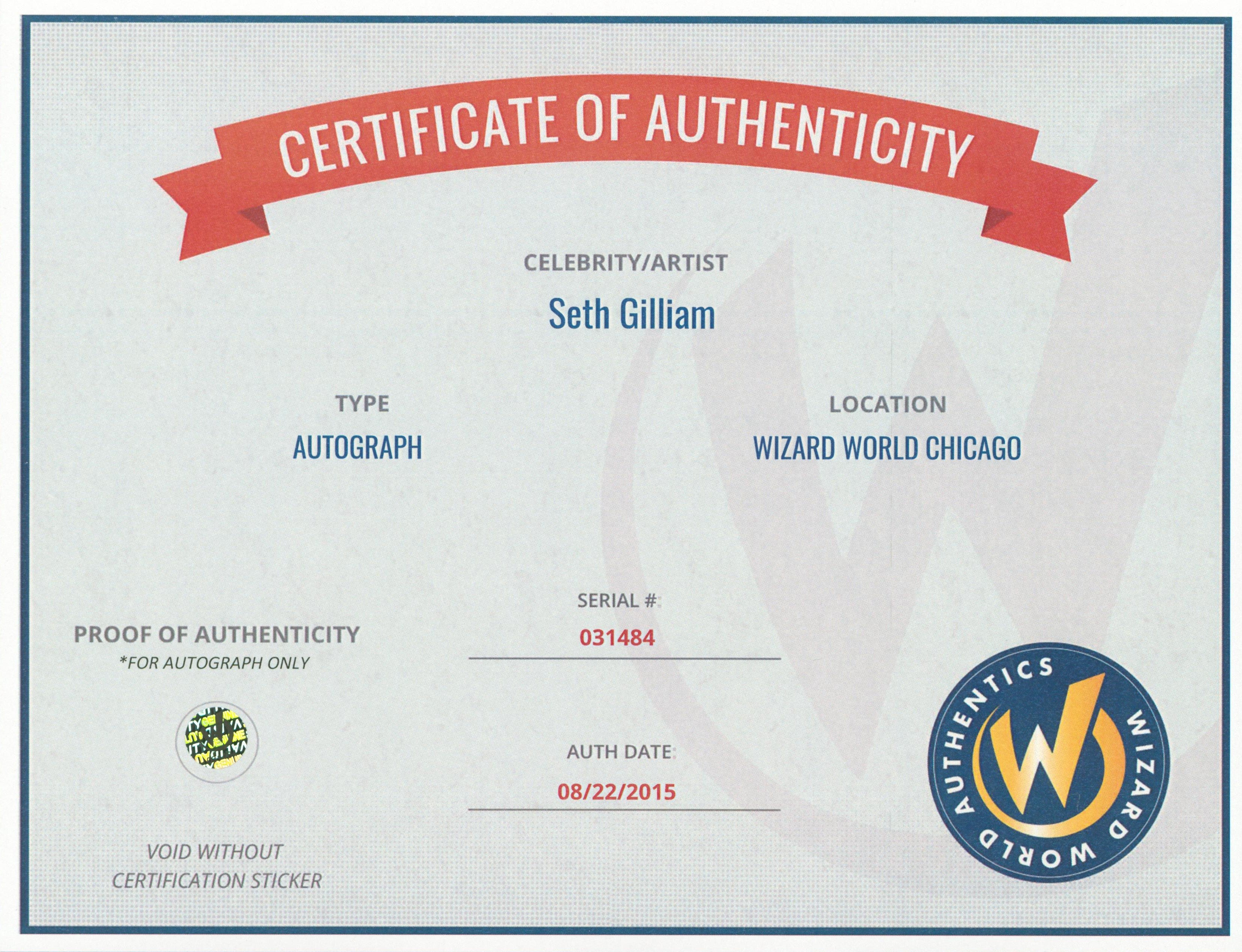 Seth Gilliam The Walking Dead Authentic Signed 8x10 Photo Wizard World 4