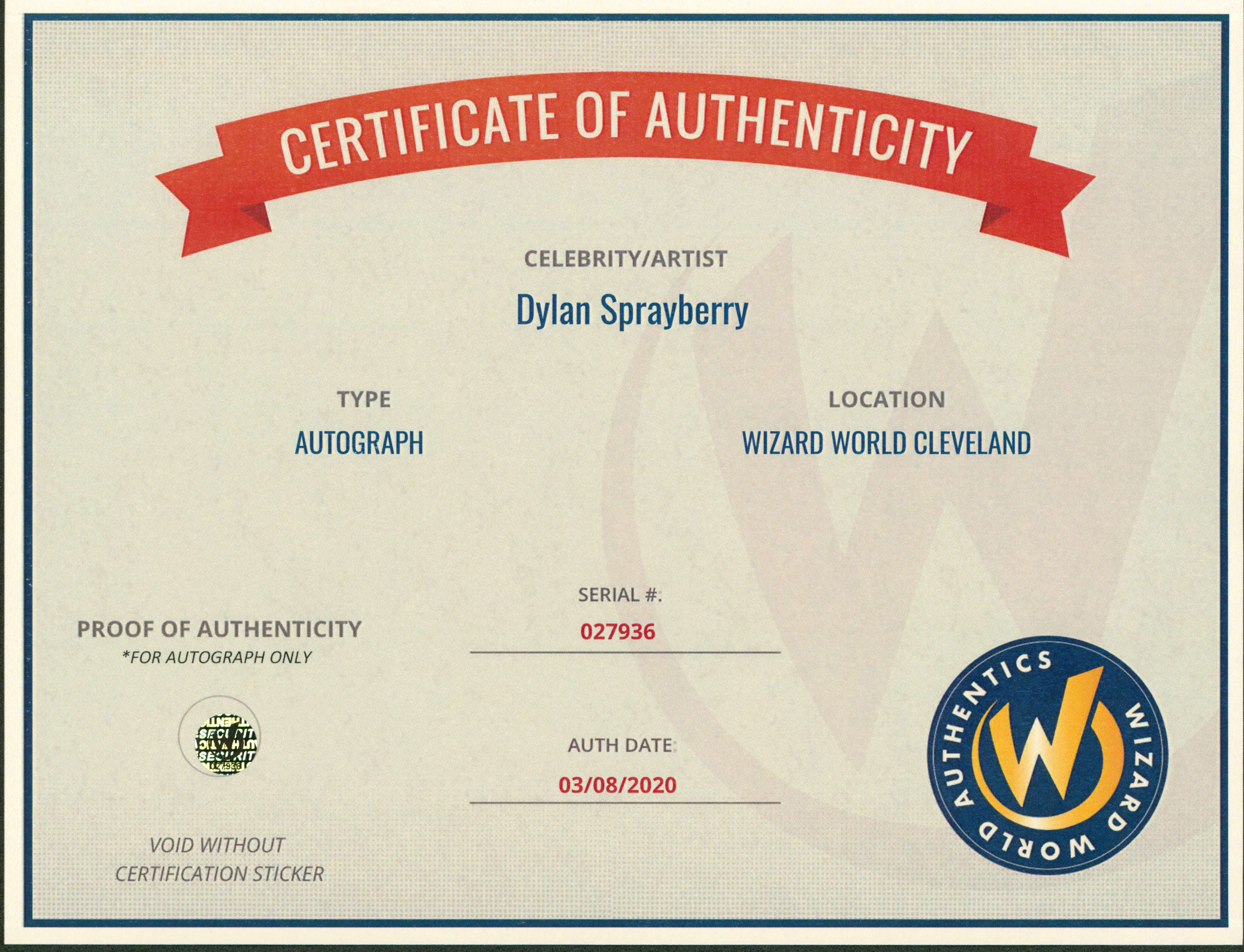 Dylan Sprayberry Teen Wolf Authentic Signed 8x10 Photo Wizard World 1