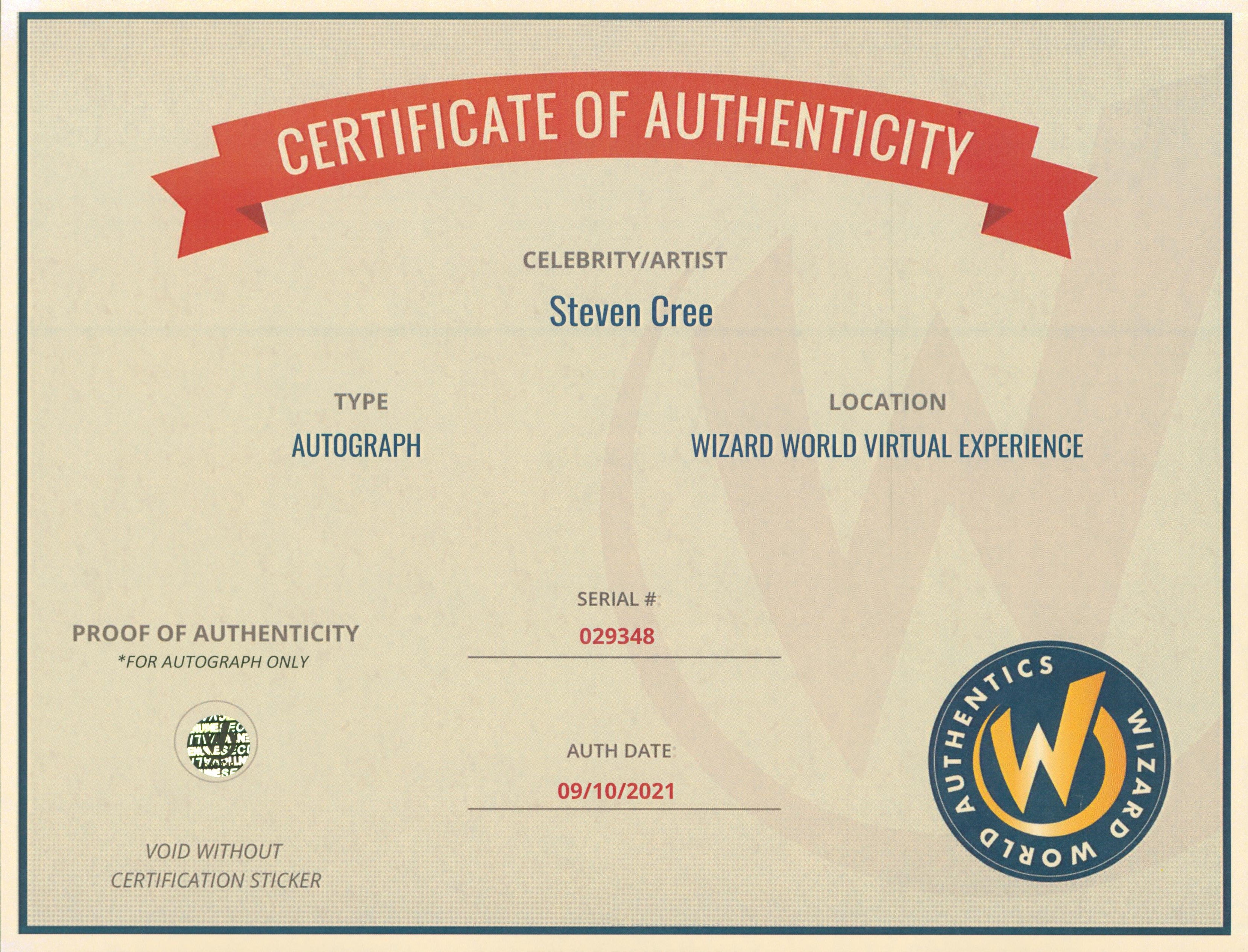 Steven Cree Outlander Authentic Signed 8x10 Photo Autographed Wizard World 2