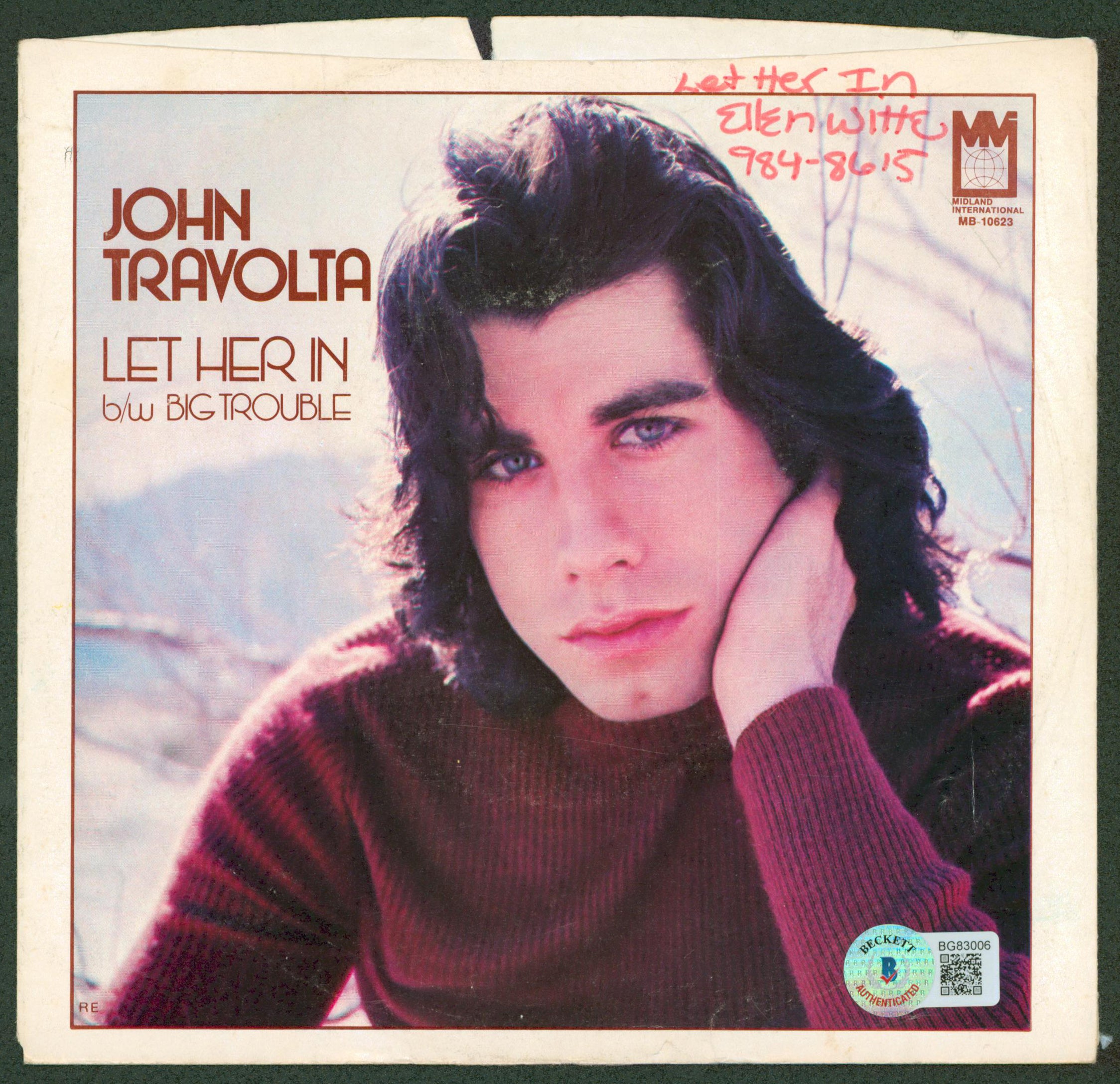John Travolta Authentic Signed Let Her In 45 RPM Album Cover BAS #BG83006