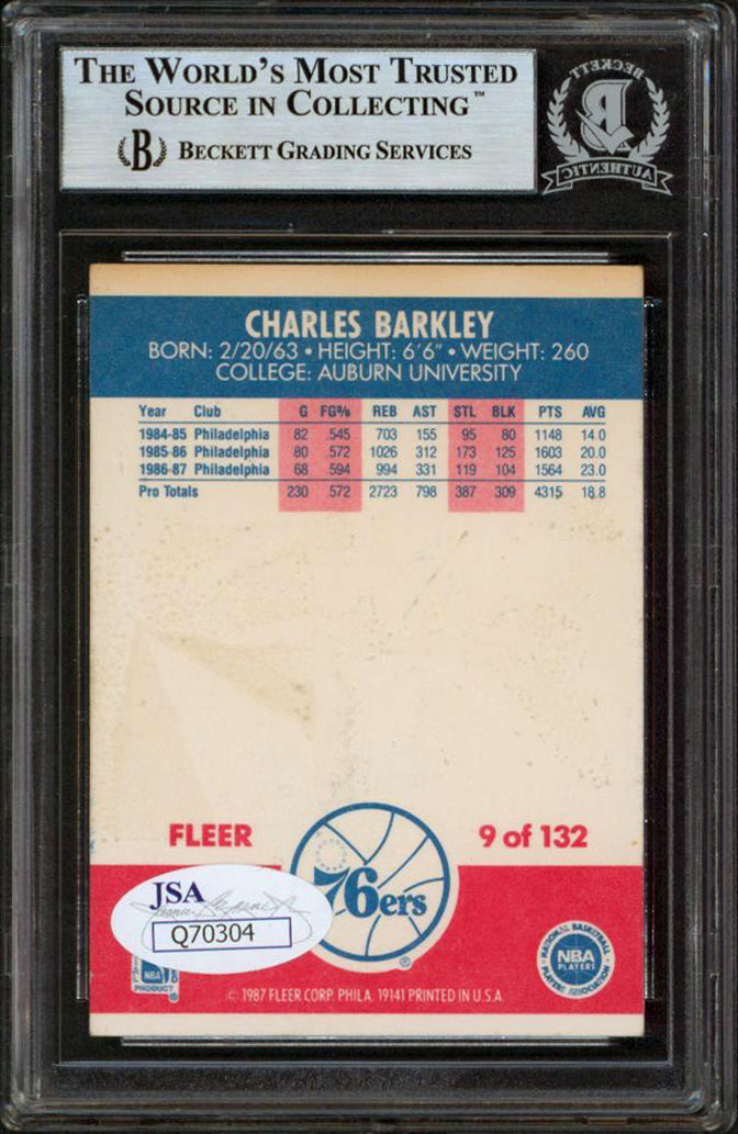 76ers Charles Barkley Signed 1987 Fleer #9 Card w/ Vintage Sig BAS Slabbed