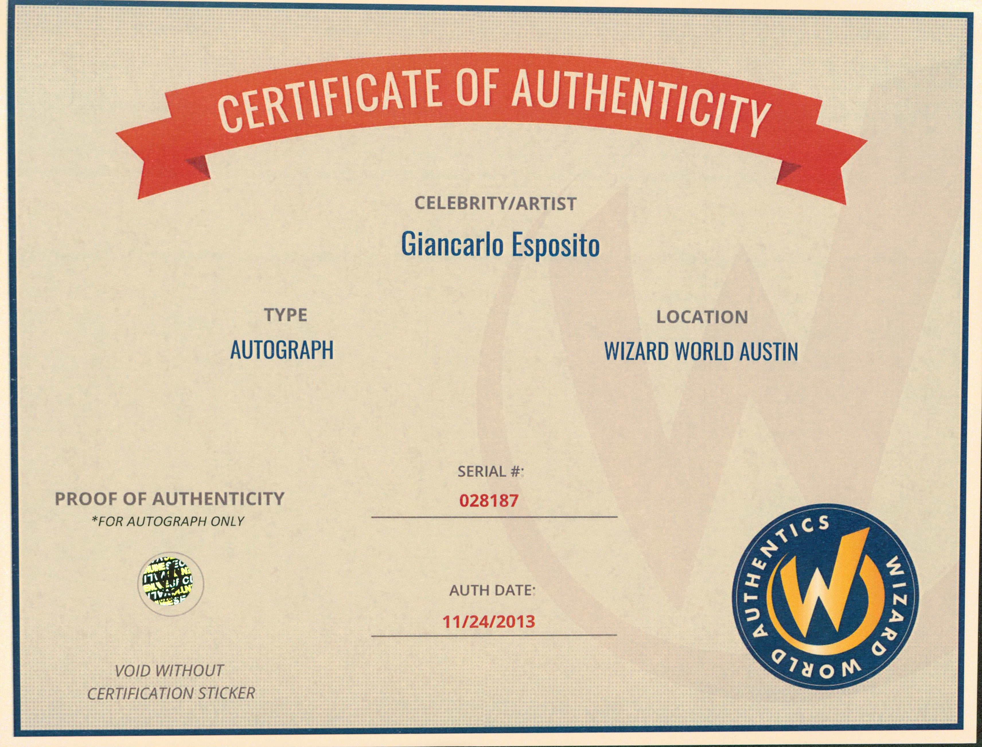 Giancarlo Esposito Once Upon a Time Authentic Signed 8x10 Photo Wizard World 2