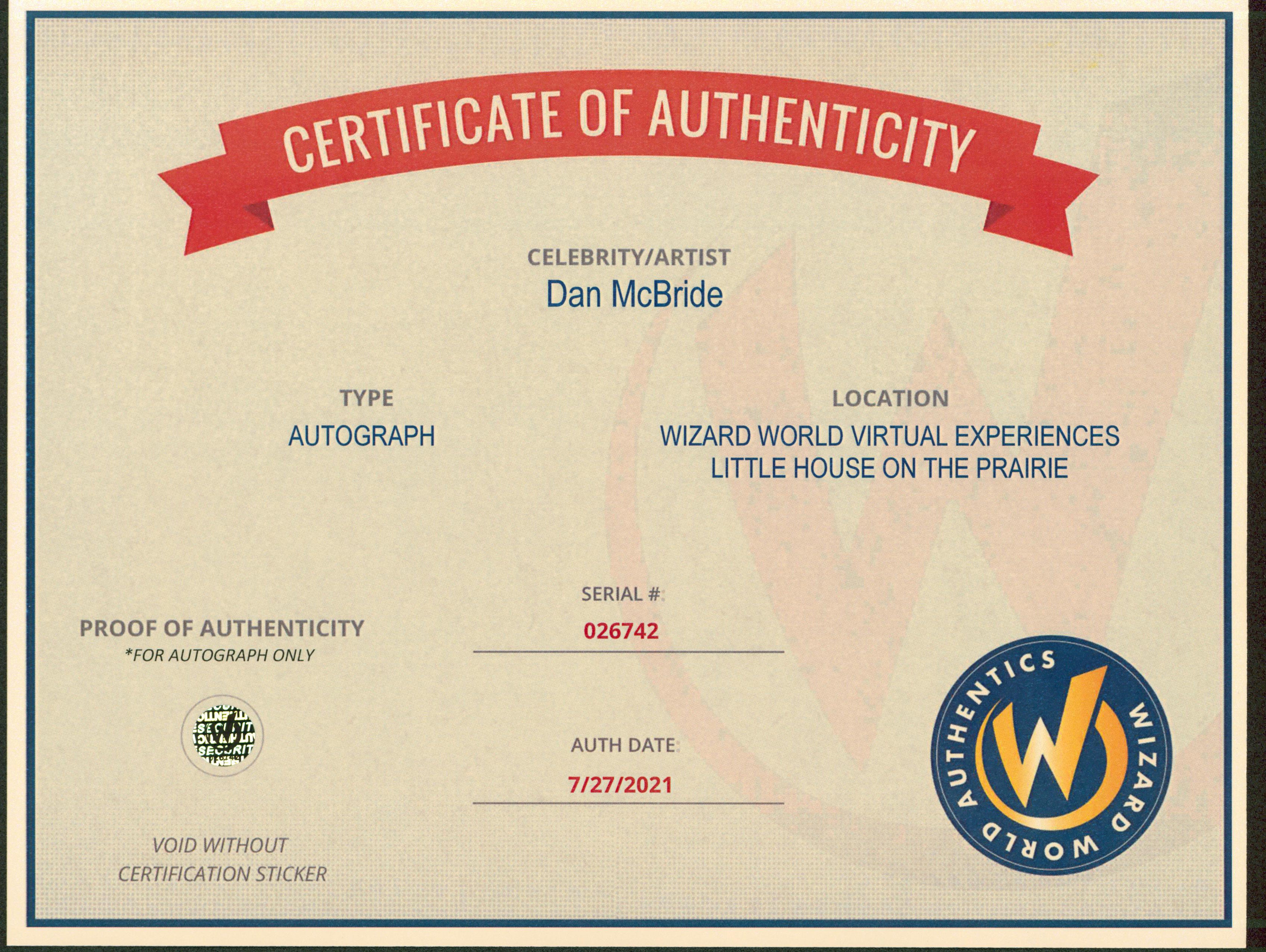 Dan McBride Little House on the Prairie Signed 8x10 Photo Wizard World 2