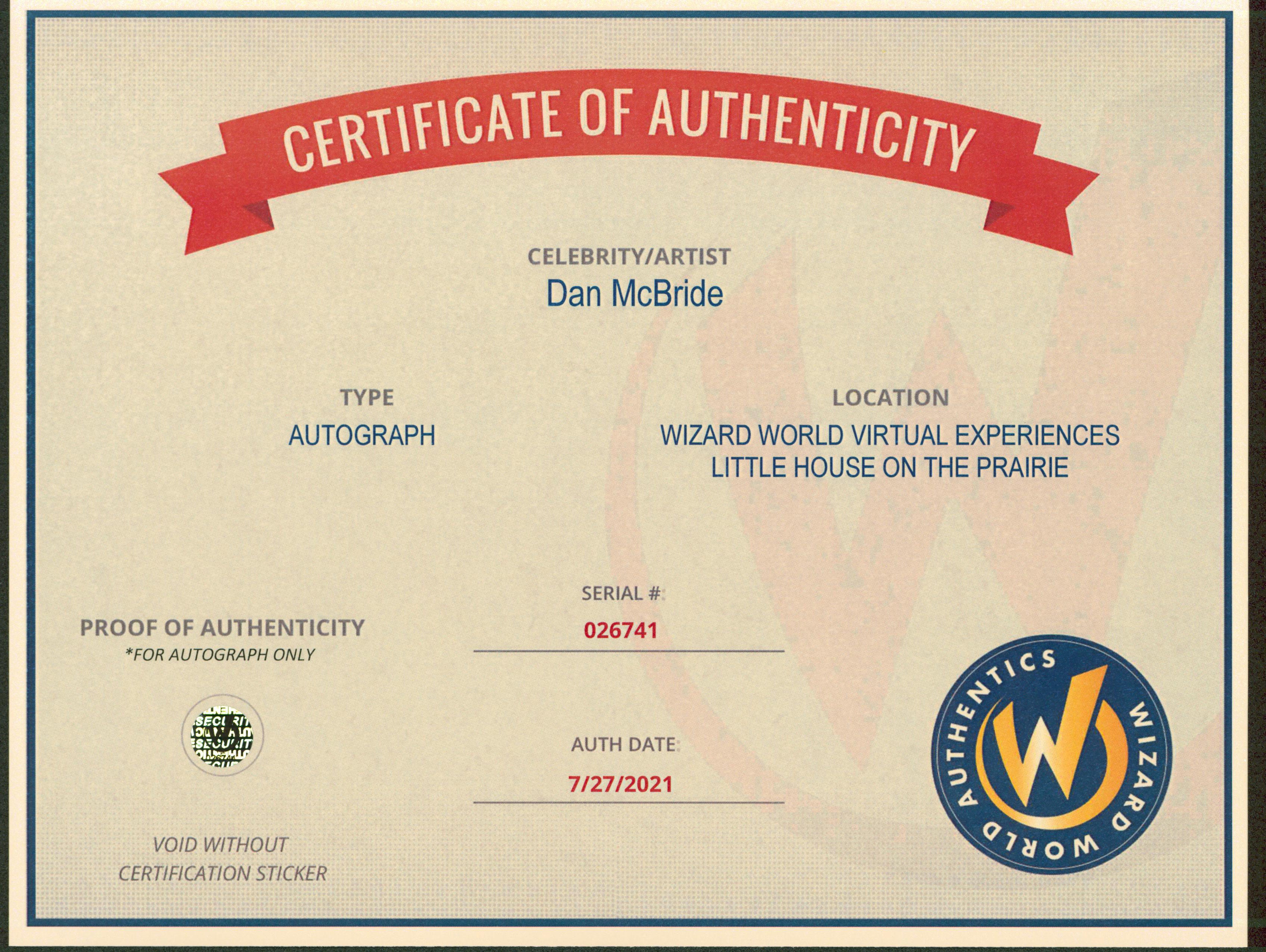 Dan McBride Little House on the Prairie Signed 8x10 Photo Wizard World 1