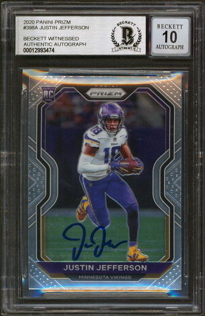 ** HOLIDAY DOORBUSTER ** Justin Jefferson Signed 2020 Panini Prizm #398A RC Card Auto 10! BAS Slabbed 2