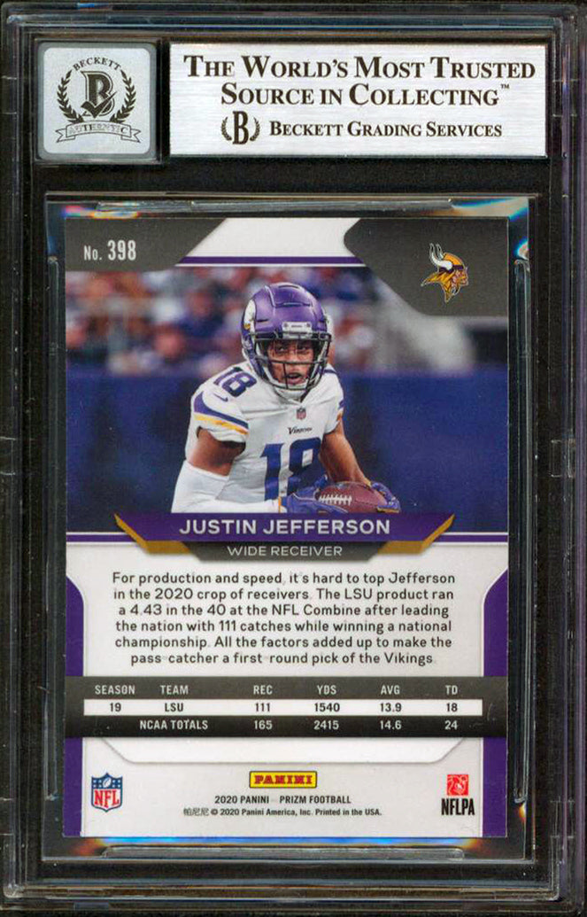 ** HOLIDAY DOORBUSTER ** Justin Jefferson Signed 2020 Panini Prizm #398A RC Card Auto 10! BAS Slabbed 2