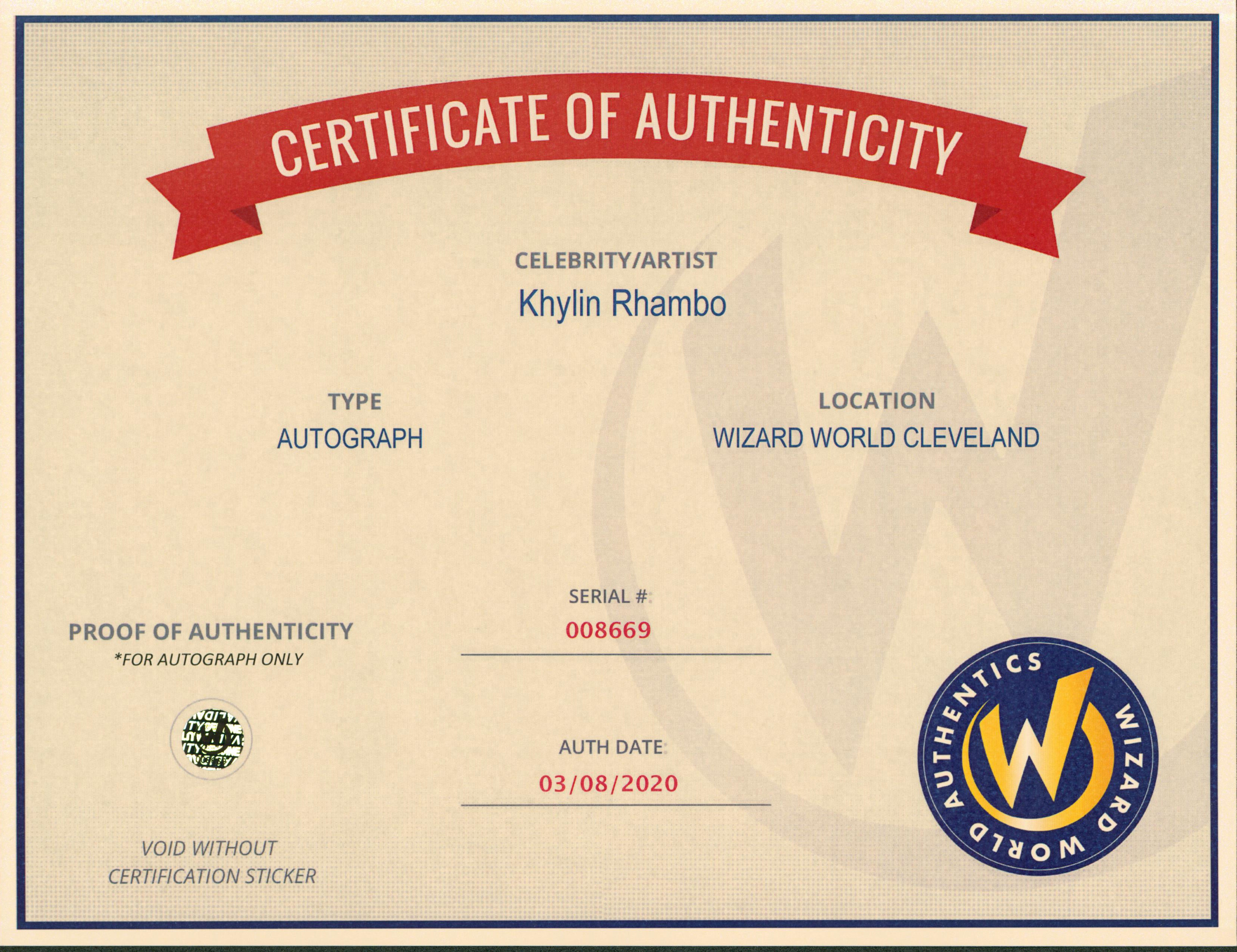 Khylin Rhambo Teen Wolf Authentic Signed 8x10 Photo Autographed Wizard World 1