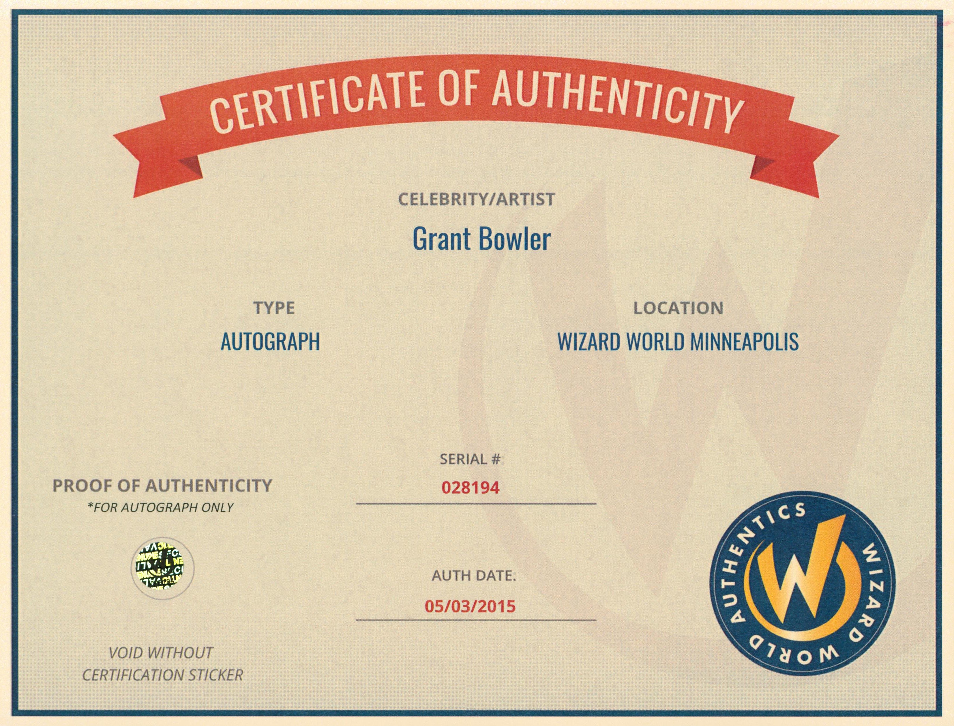 Grant Bowler Defiance Authentic Signed 8x10 Photo Autographed Wizard World 1