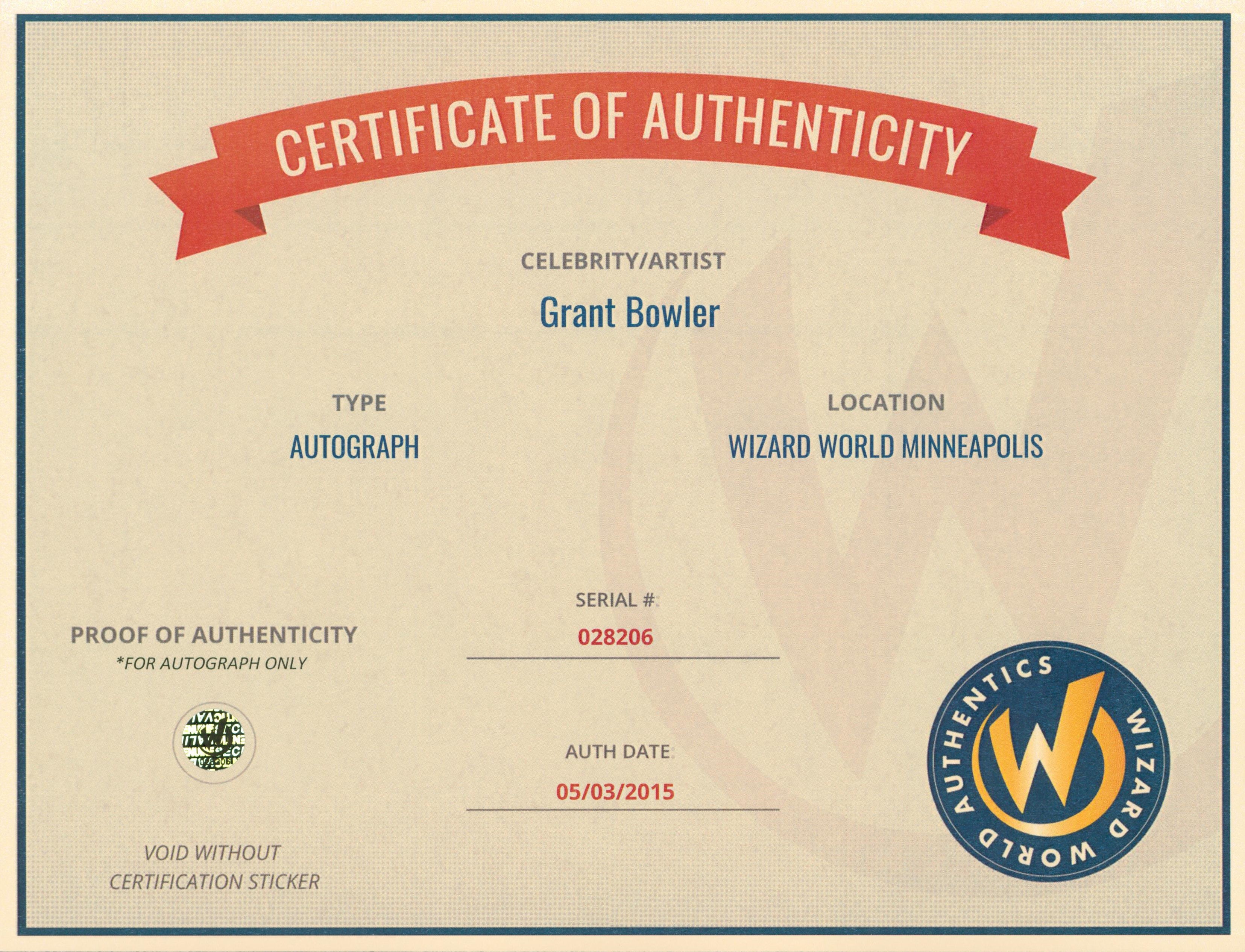 Grant Bowler Defiance Authentic Signed 8x10 Photo Autographed Wizard World 2