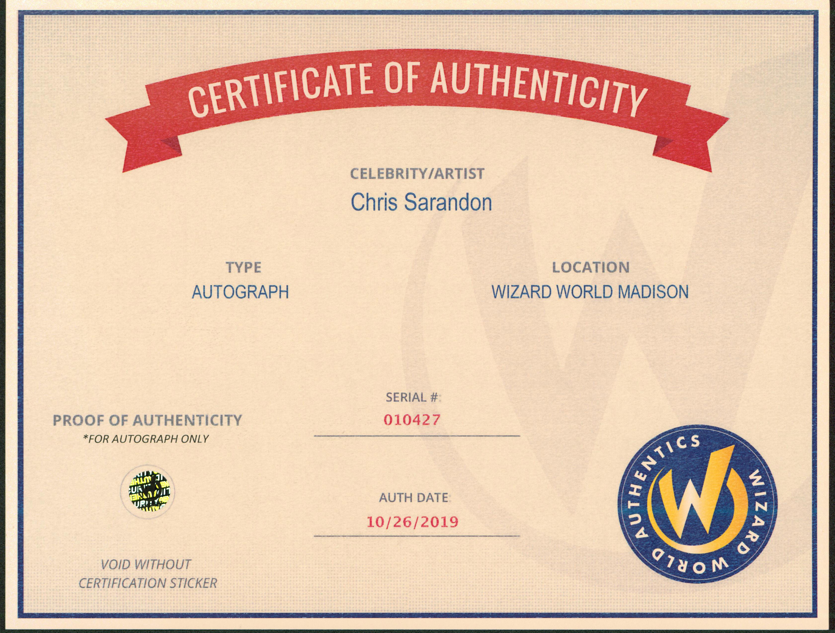 Chris Sarandon The Princess Bride "Humperdinck" Signed 8x10 Photo Wizard World 2