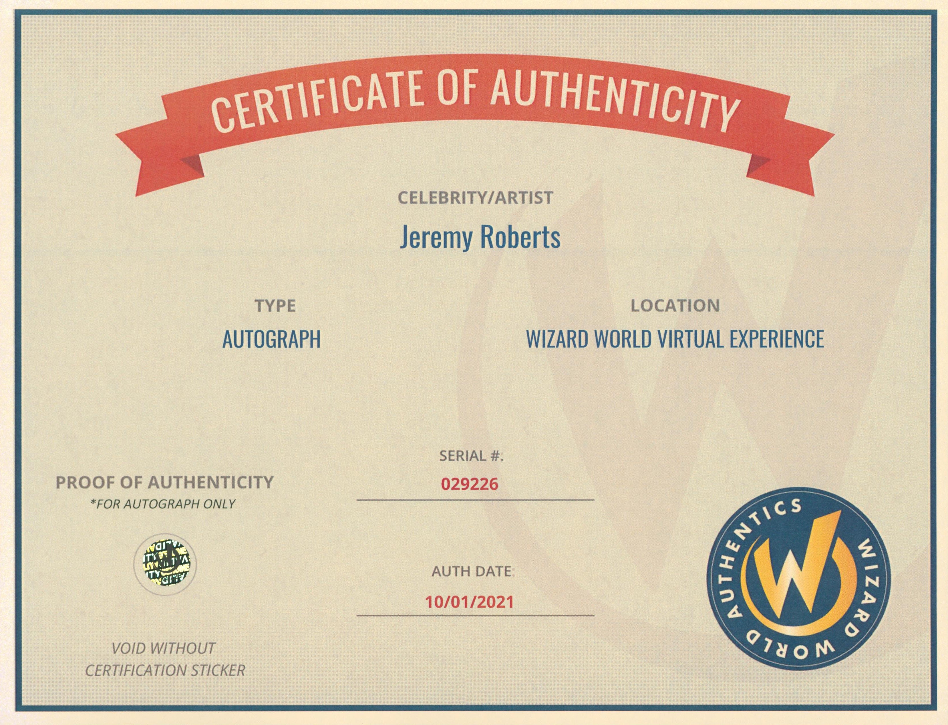 Jeremy Roberts Star Trek: The Original Series Signed 8x10 Photo Wizard World 2