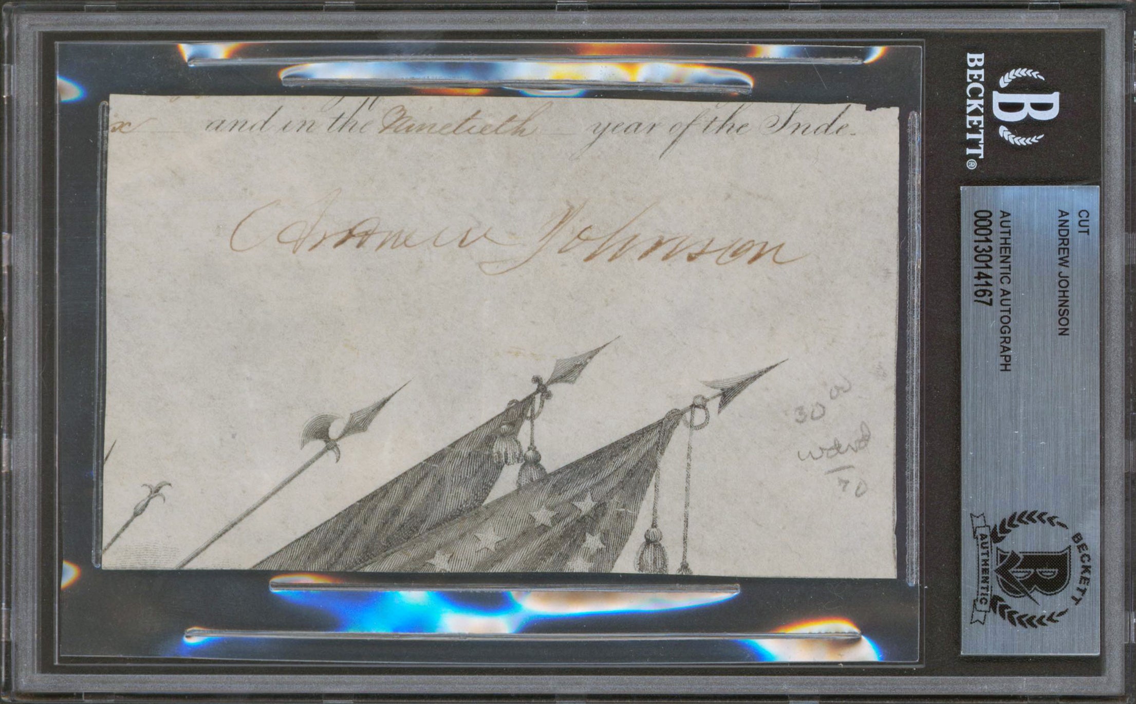 Andrew Johnson Authentic Signed 3x5 Cut Signature Autographed BAS Slabbed