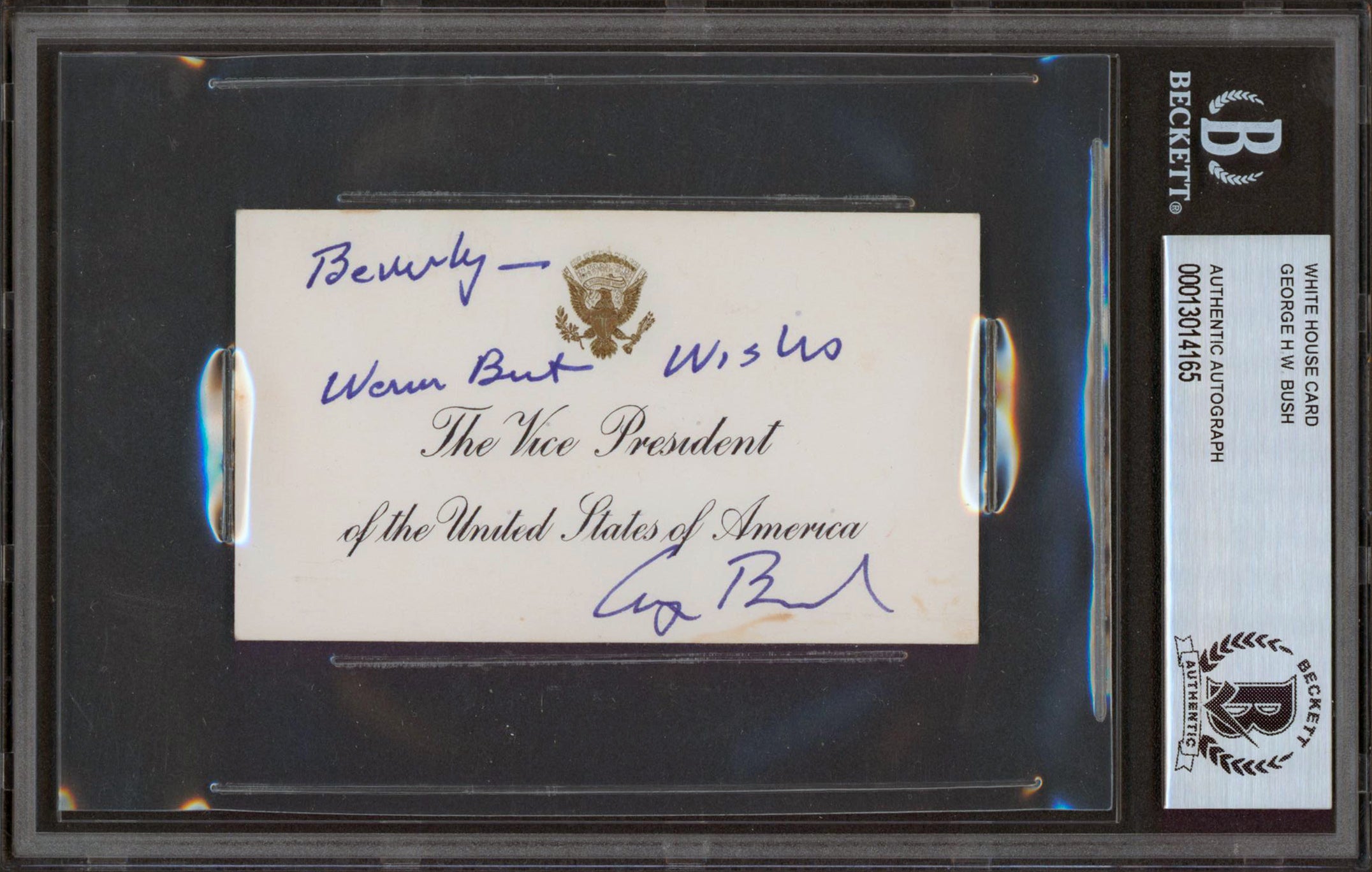 George H.W. Bush Authentic Signed 2.25x3.875 VP White House Card BAS Slabbed