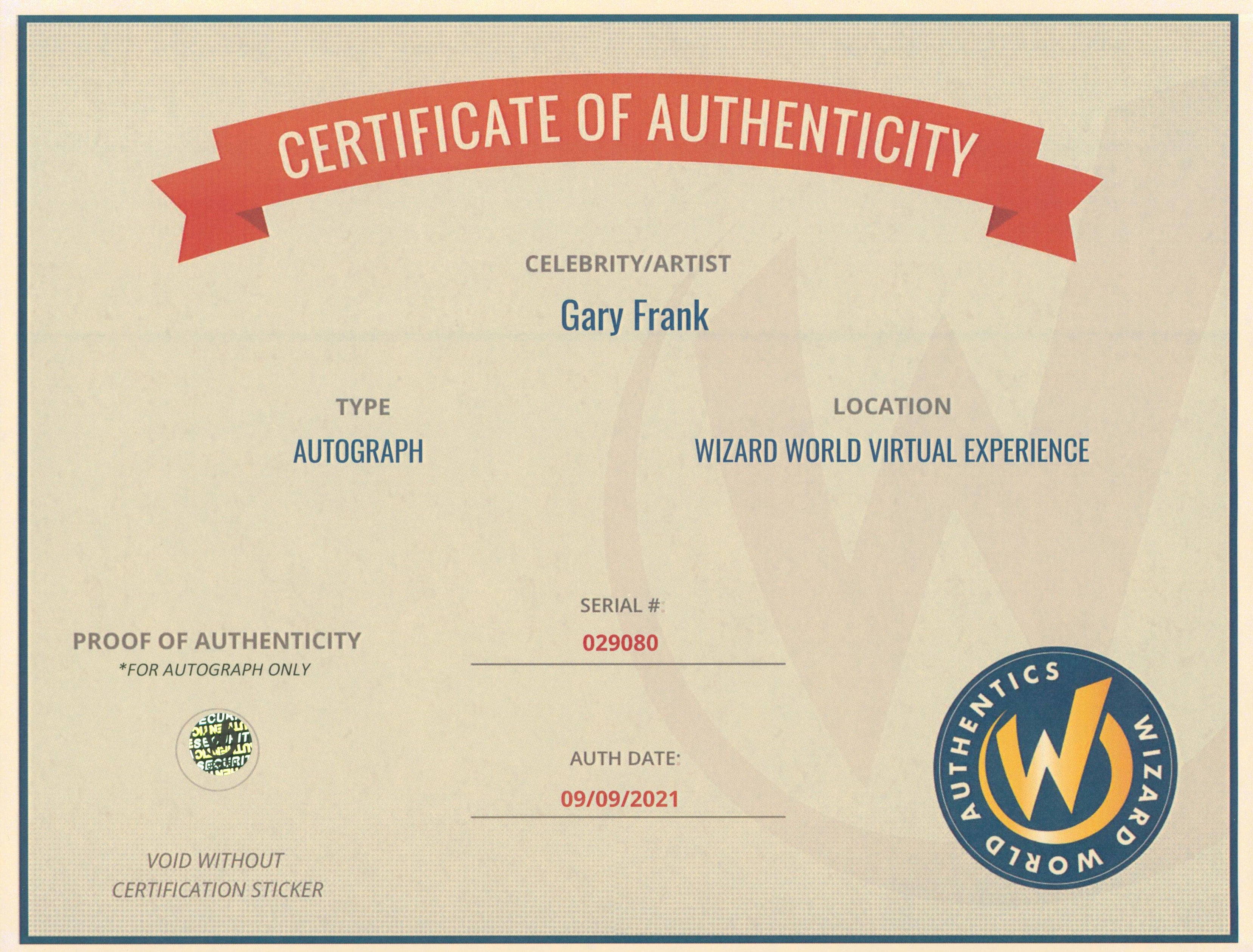 Gary Frank The Gift Authentic Signed 8x10 Photo Autographed Wizard World 1