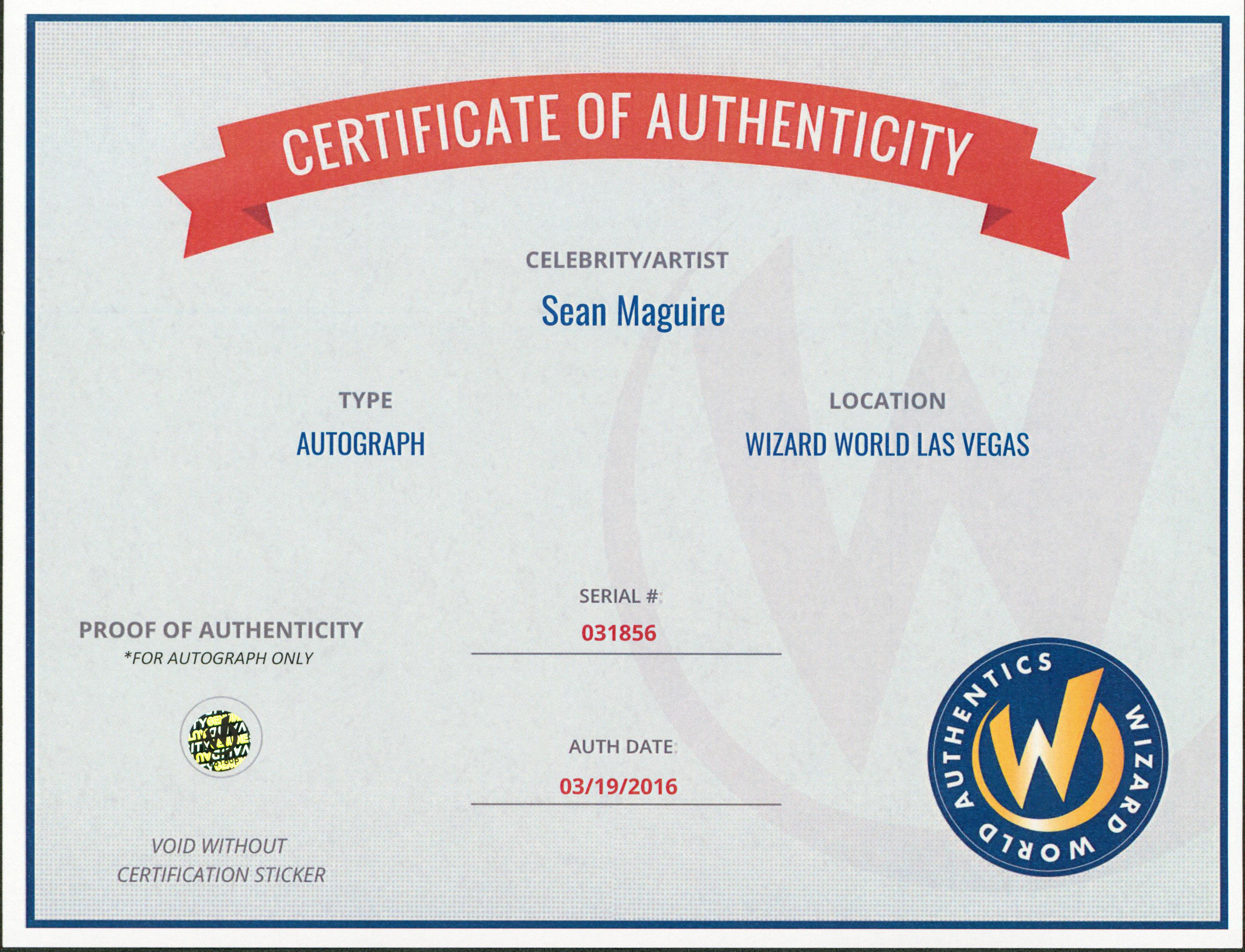 Sean Maguire Once Upon a Time Authentic Signed 8x10 Photo Wizard World 4