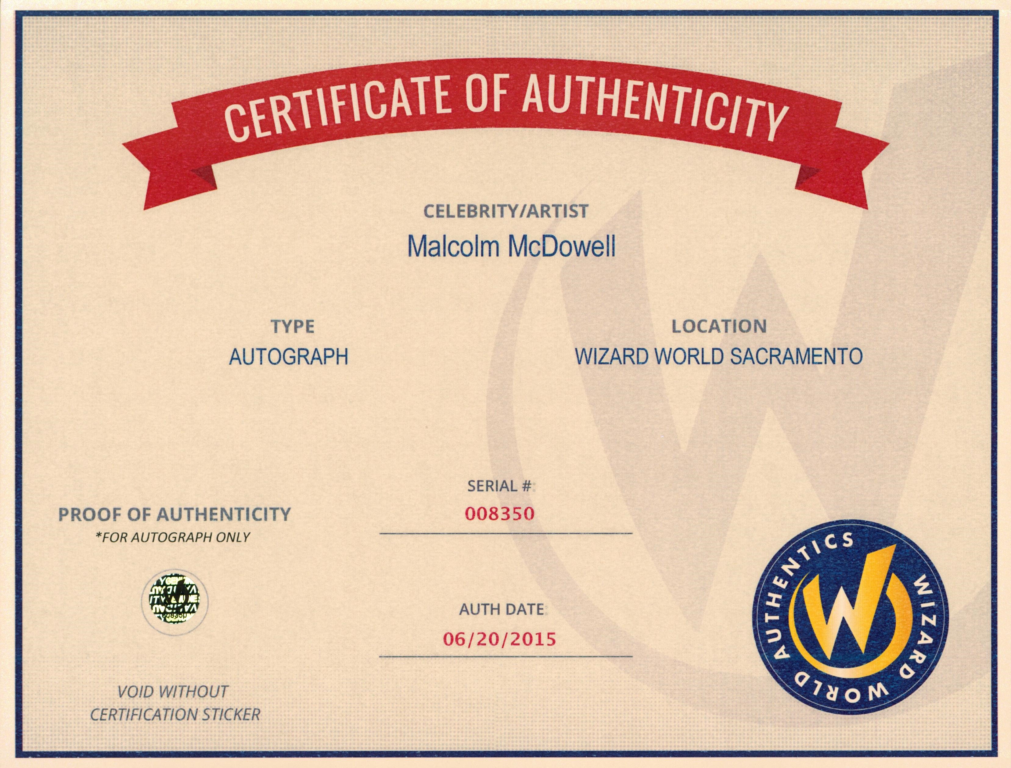 Malcolm McDowell A Clockwork Orange Authentic Signed 8x10 Photo Wizard World 2