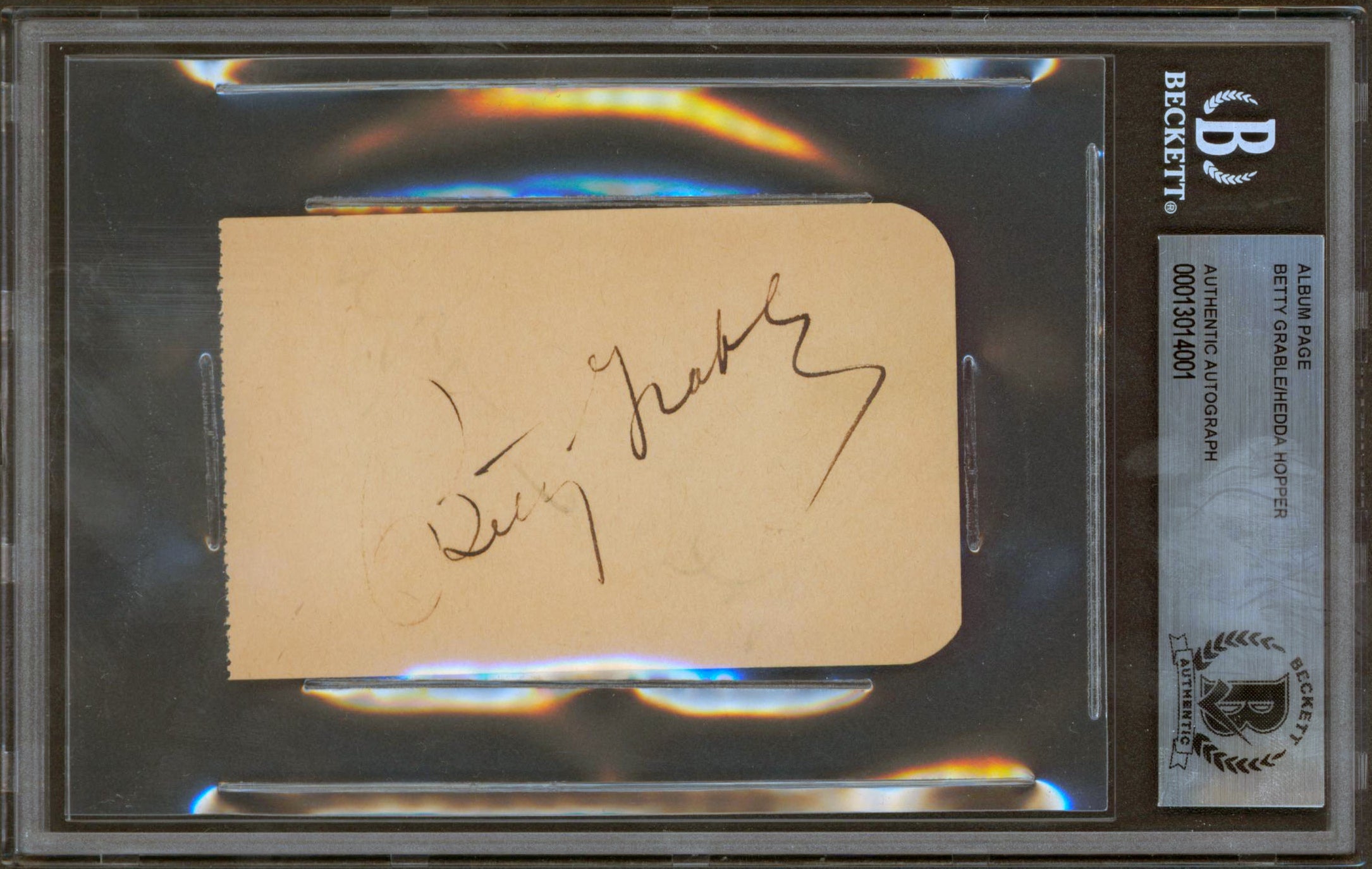 Betty Grable & Hedda Hopper Authentic Signed 2.4x3.85 Album Page BAS Slabbed