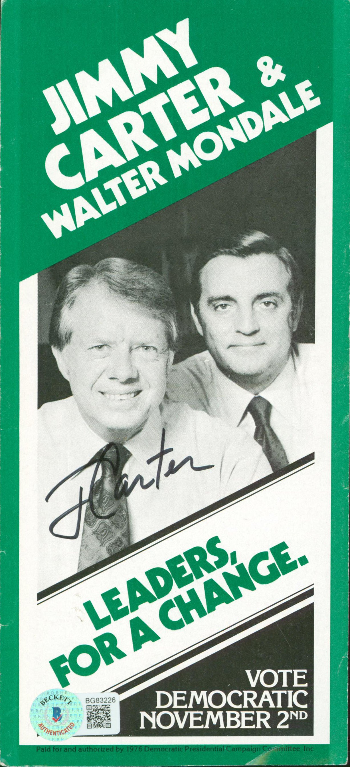 Jimmy Carter Authentic Signed 1976 Presidential Campaign Pamphlet BAS #BG83226