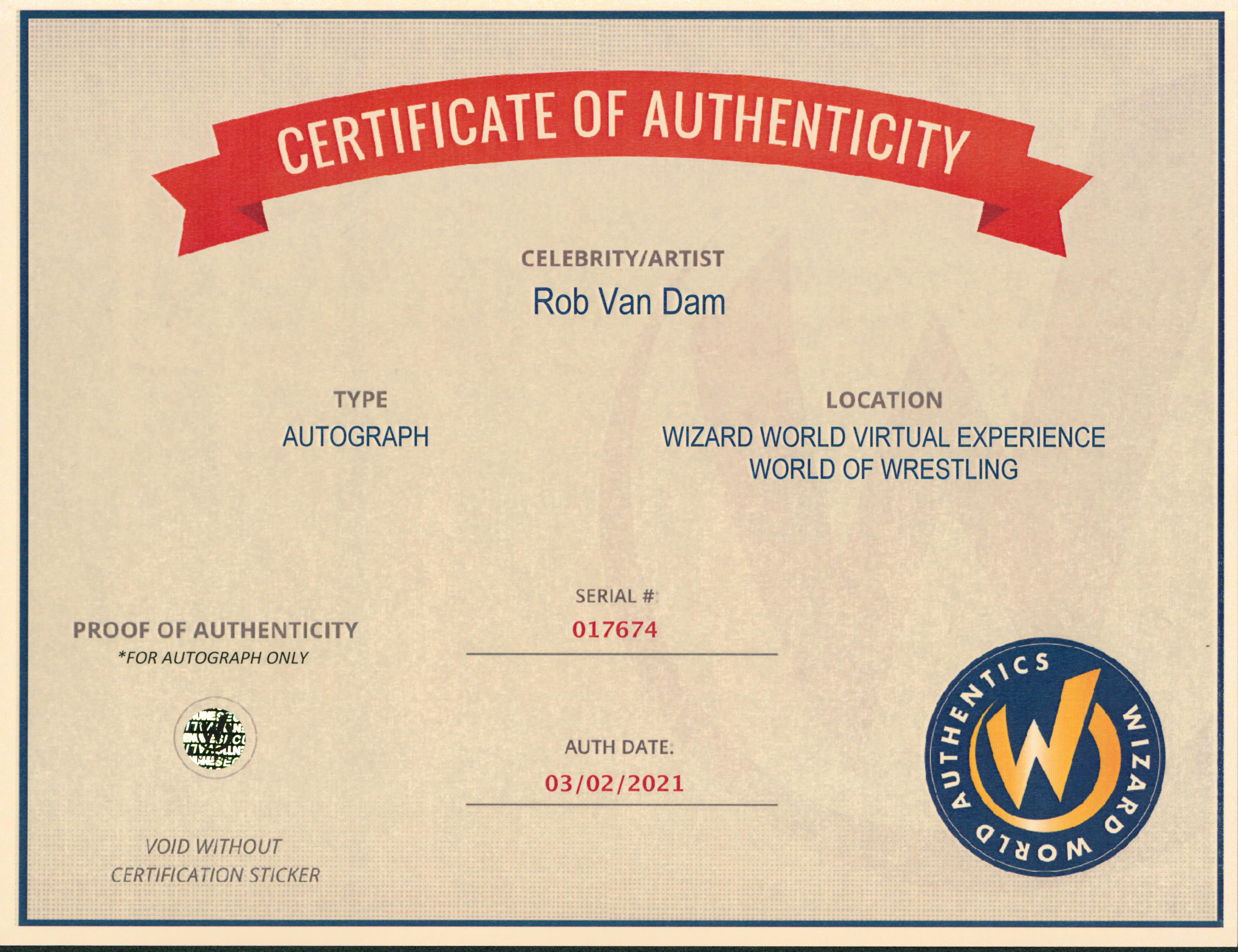 Rob Van Dam "5 Star" Authentic Signed 8x10 Photo Autographed Wizard World 9