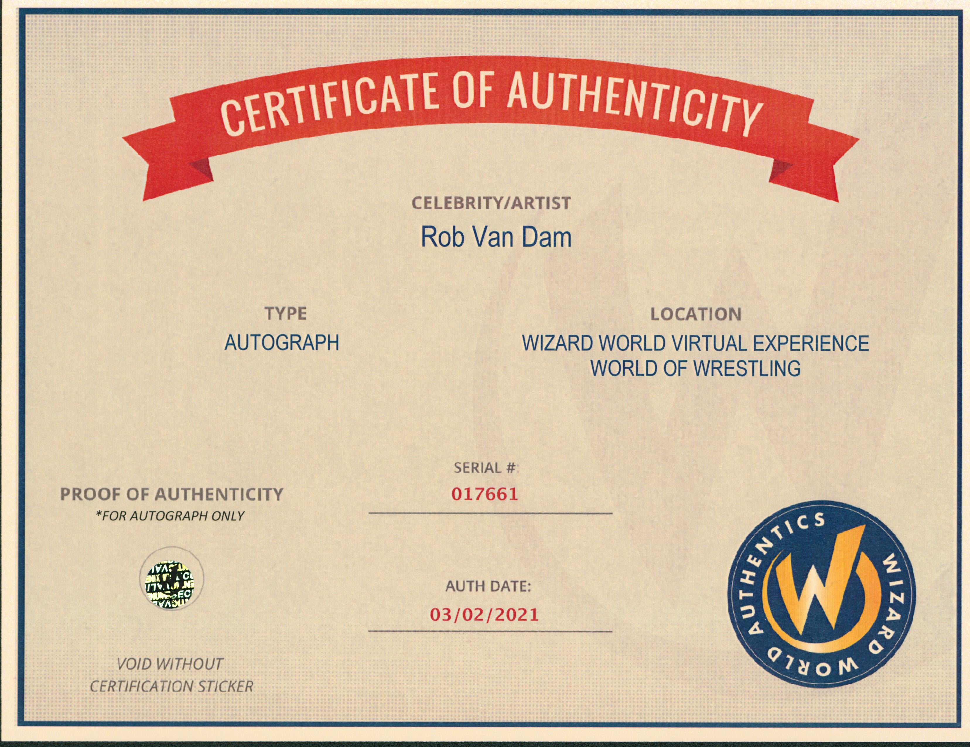 Rob Van Dam "5 Star" Authentic Signed 8x10 Photo Autographed Wizard World 5