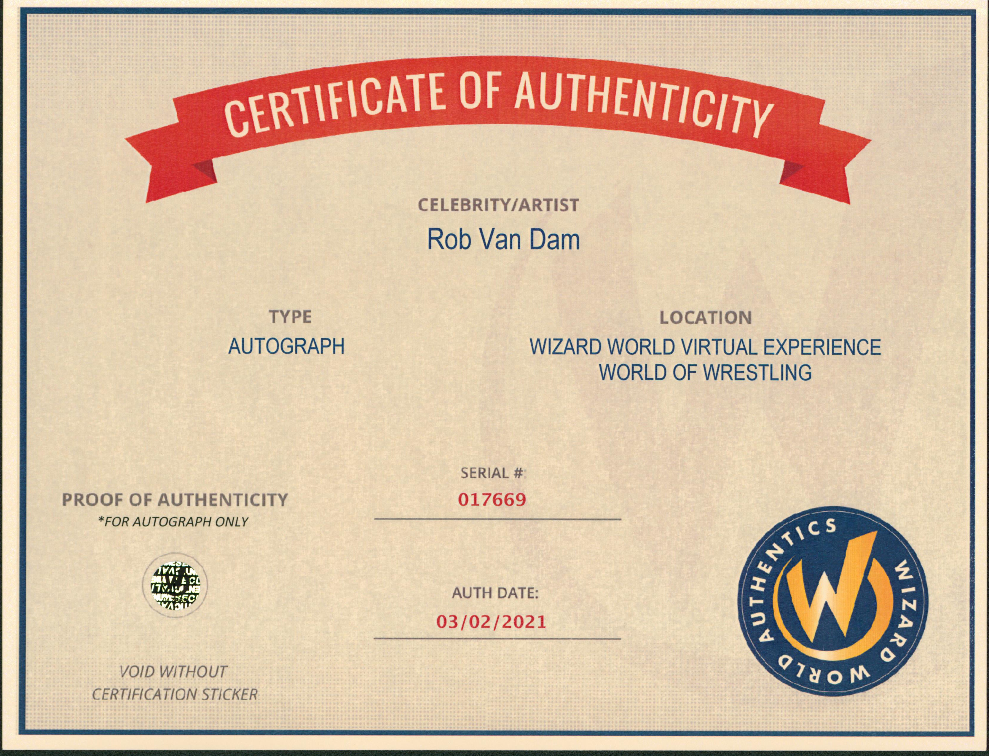 Rob Van Dam "5 Star" Authentic Signed 8x10 Photo Autographed Wizard World 4