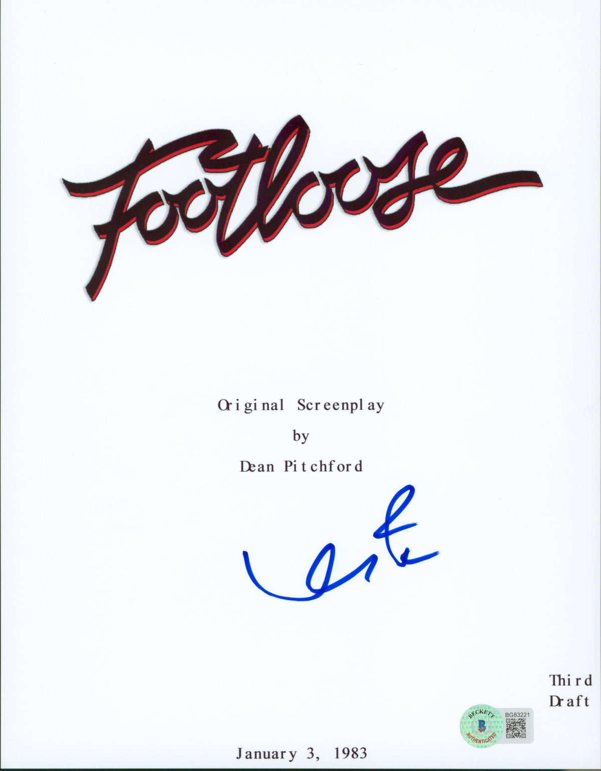 Kevin Bacon Footloose Authentic Signed Script Cover Autographed BAS #BG83221