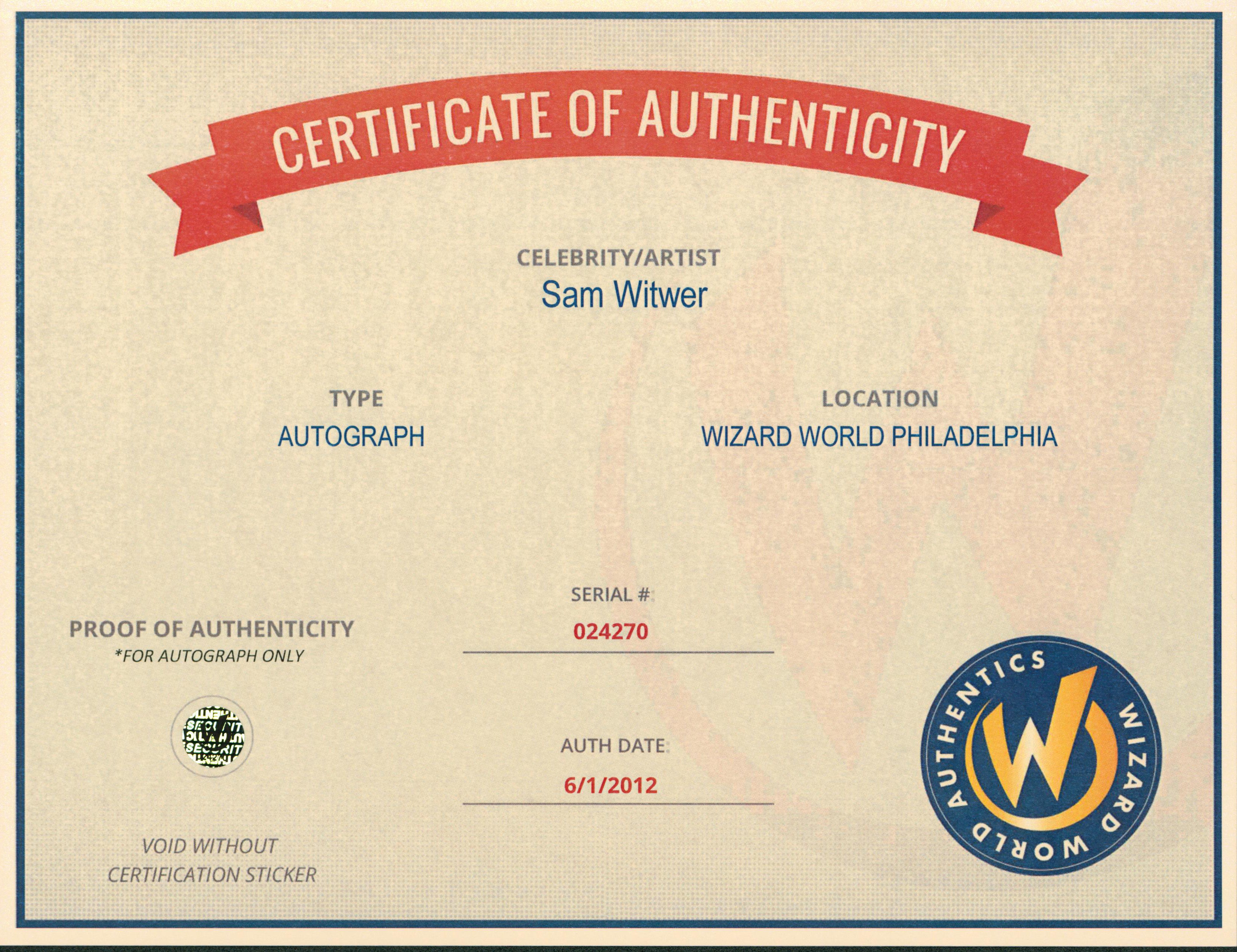 Sam Witwer Battlestar Galactica Authentic Signed 8x10 Photo Wizard World