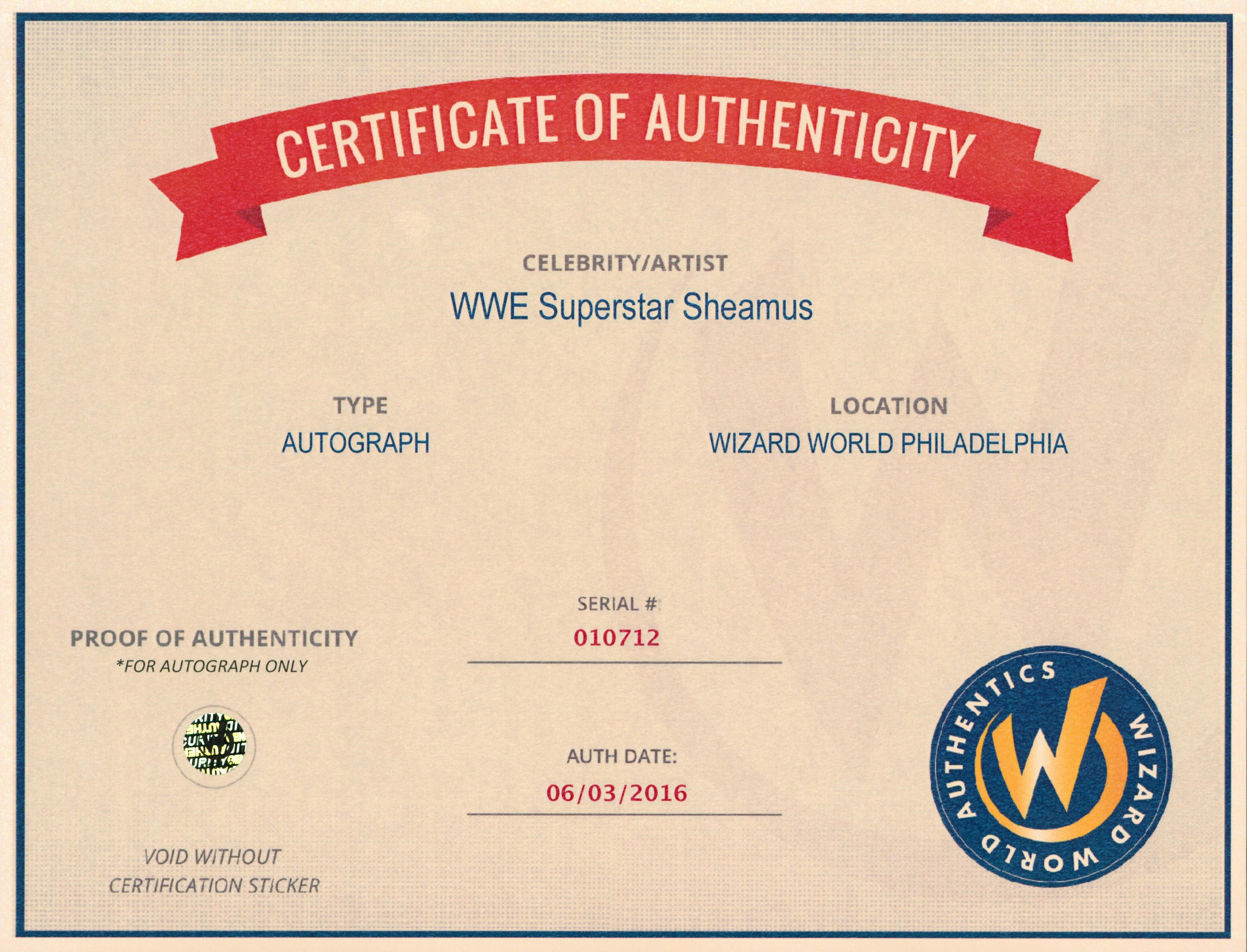 WWE Superstar Sheamus Authentic Signed 8x10 Photo Autographed Wizard World 2