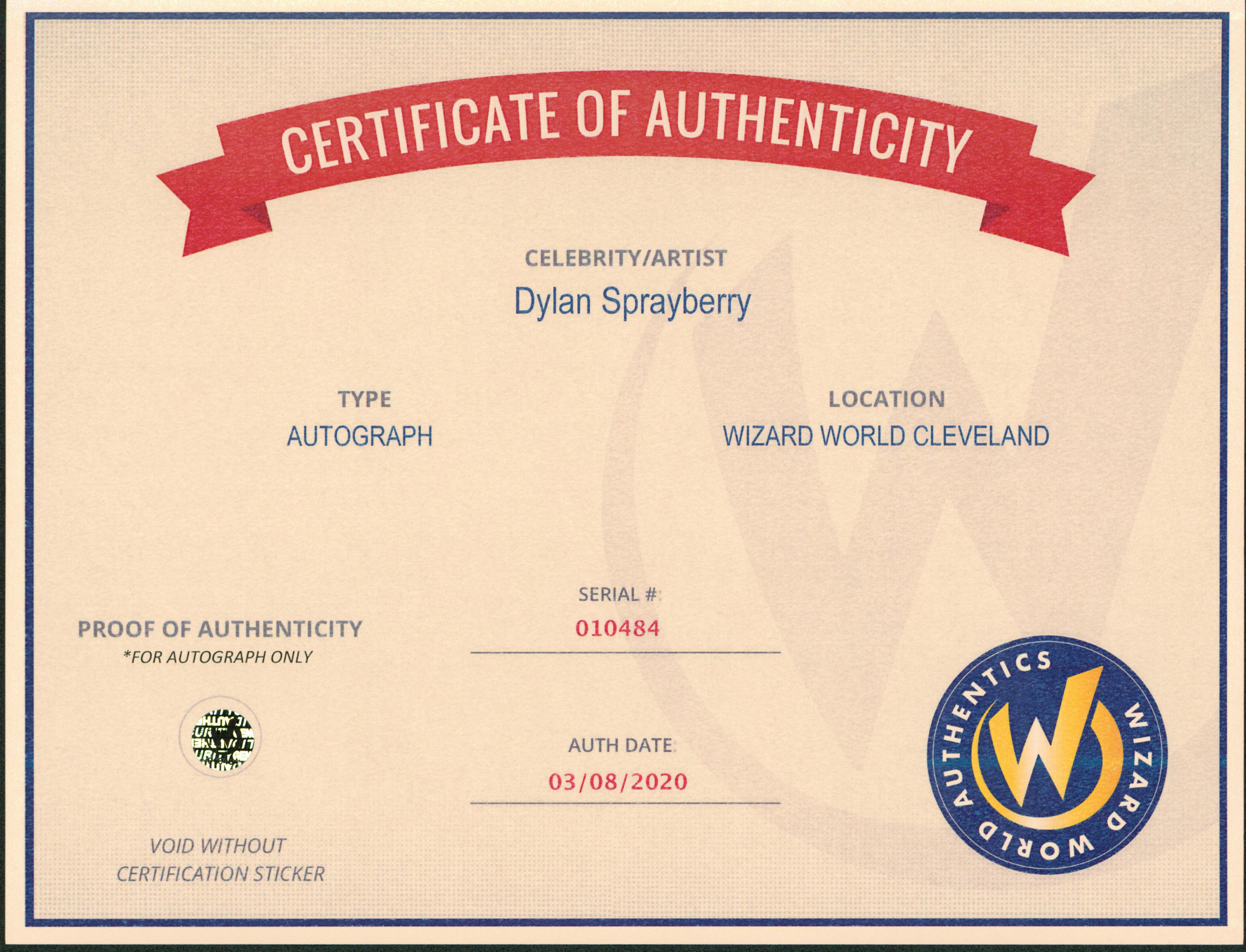 Dylan Sprayberry Teen Wolf Authentic Signed 8x10 Photo Wizard World 3