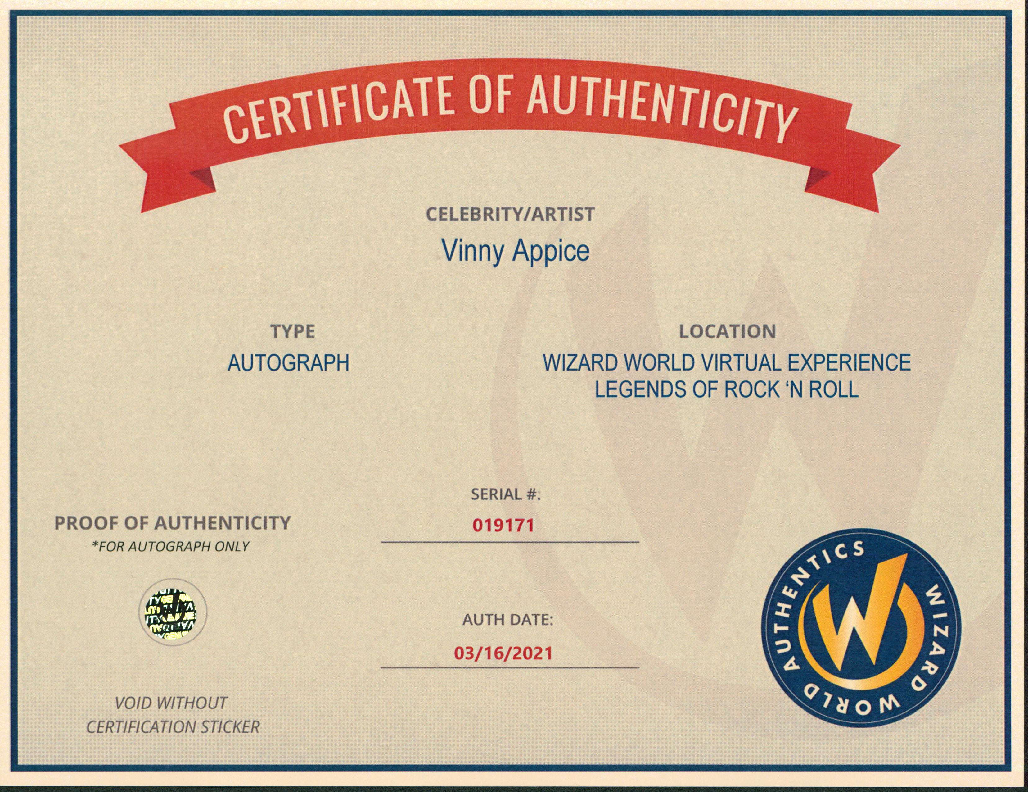 Vinny Appice Black Sabbath Authentic Signed 8x10 Photo Autographed Wizard World