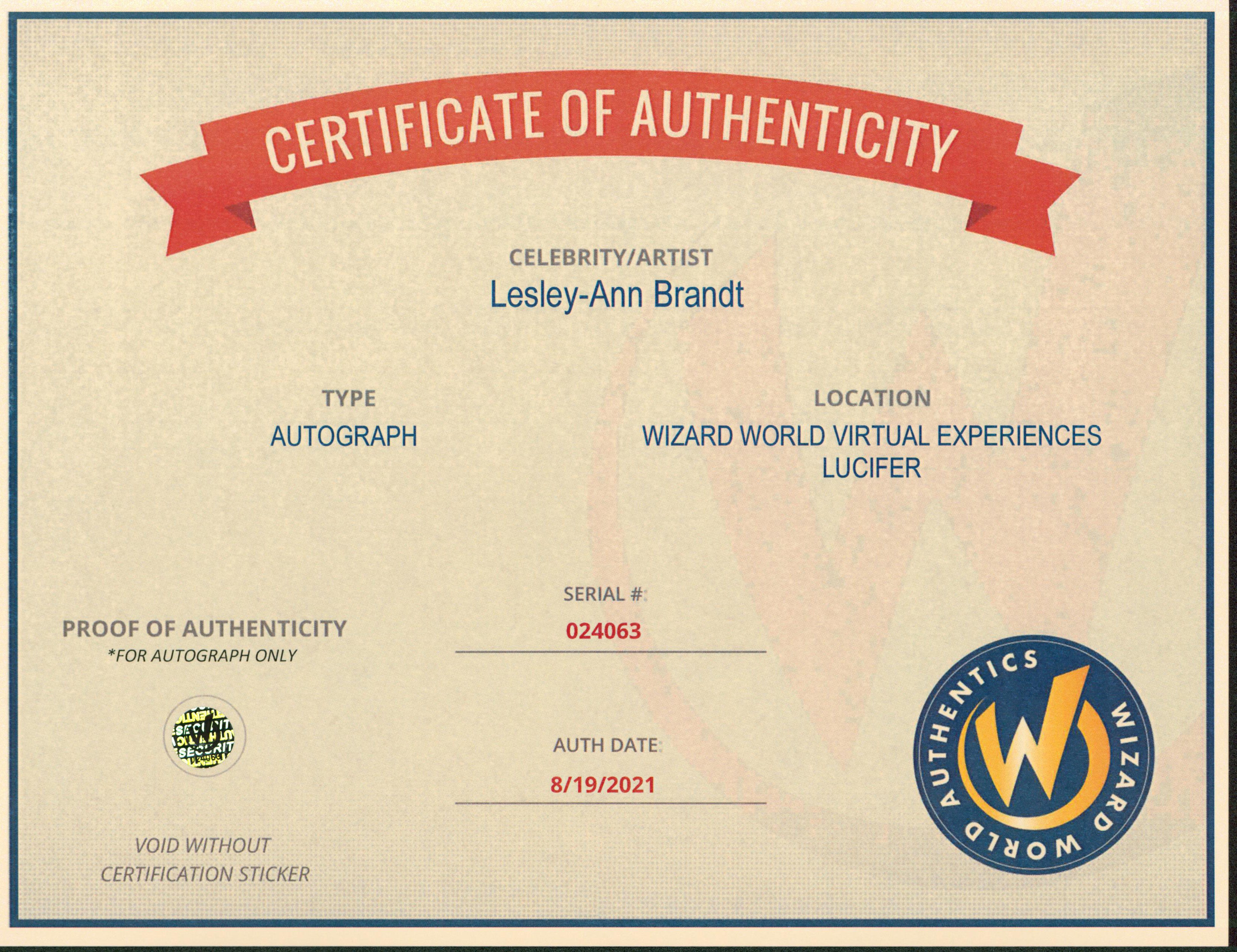Lesley-Ann Brandt Lucifer Authentic Signed 8x10 Photo Autographed Wizard World 1