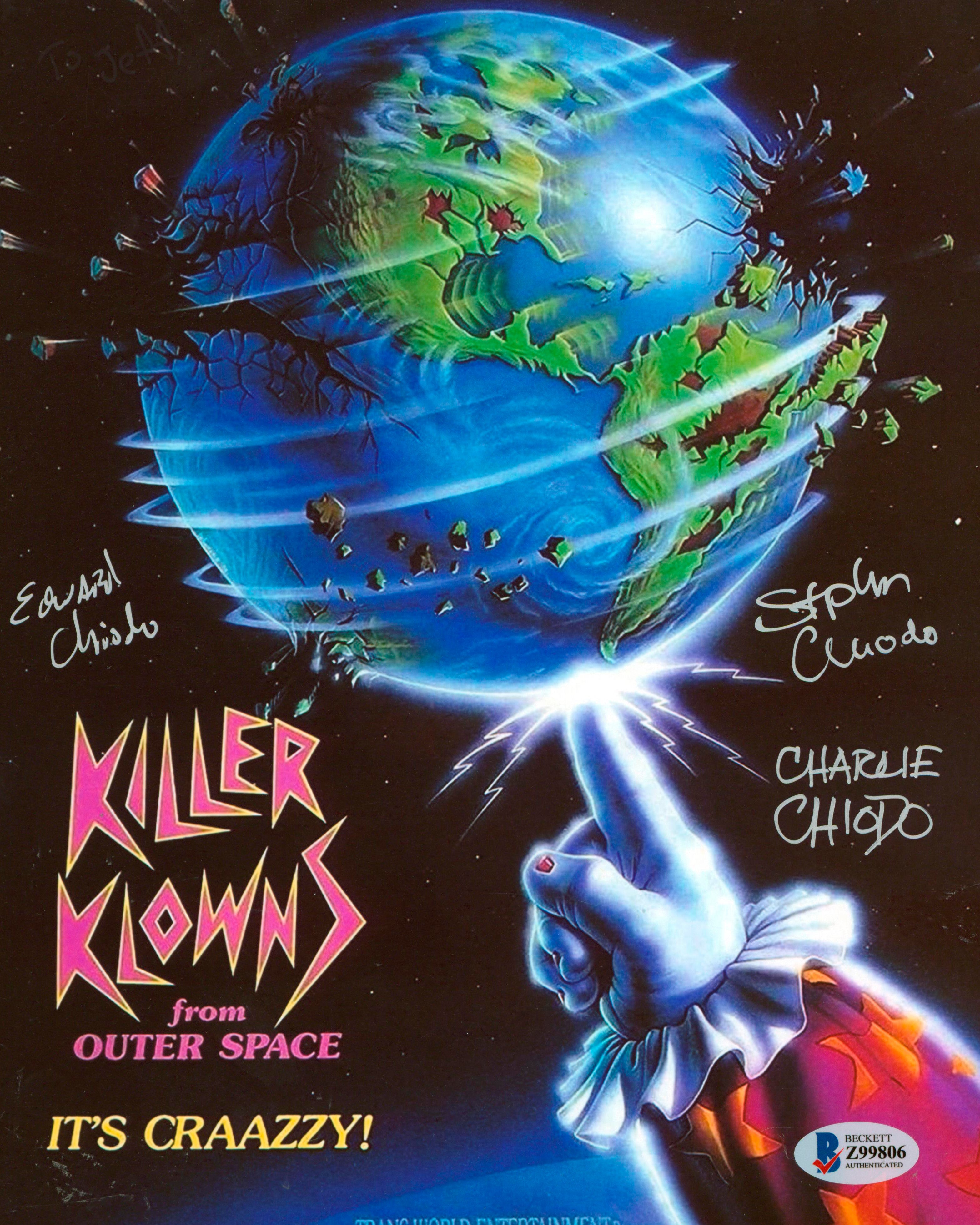 (3) Chiodo Brothers Killer Klowns From Outer Space Signed 8x10 Photo BAS #Z99806