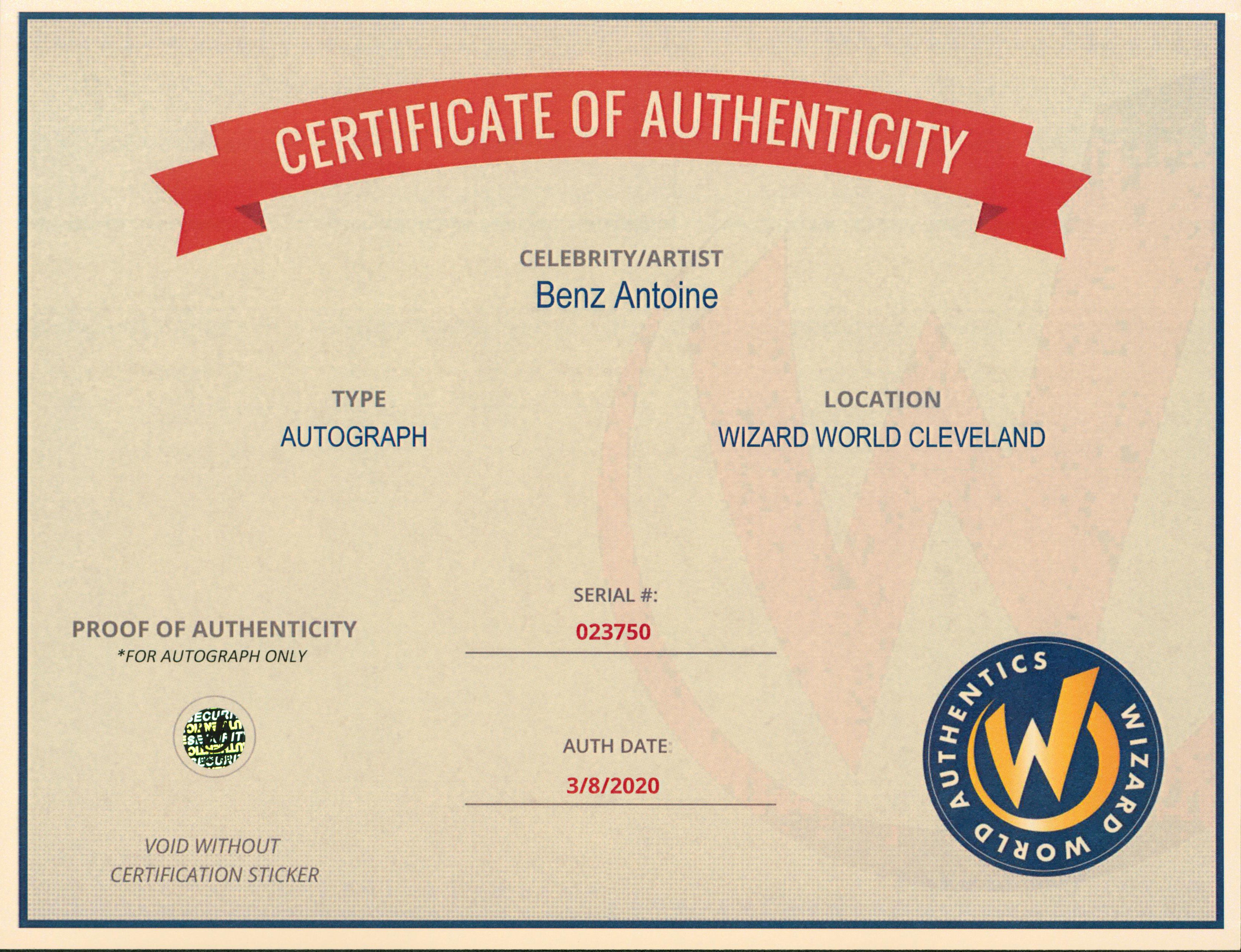 Benz Antoine Overwatch Authentic Signed 8x10 Photo Wizard World #023750