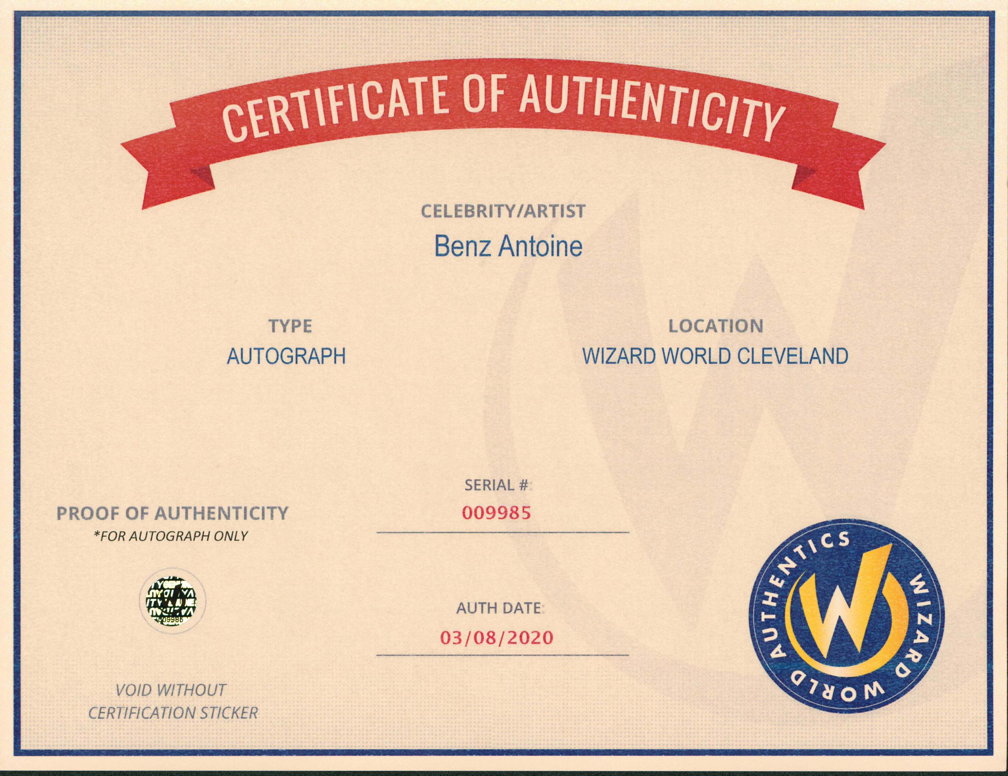 Benz Antoine Overwatch Authentic Signed 8x10 Photo Wizard World #009985