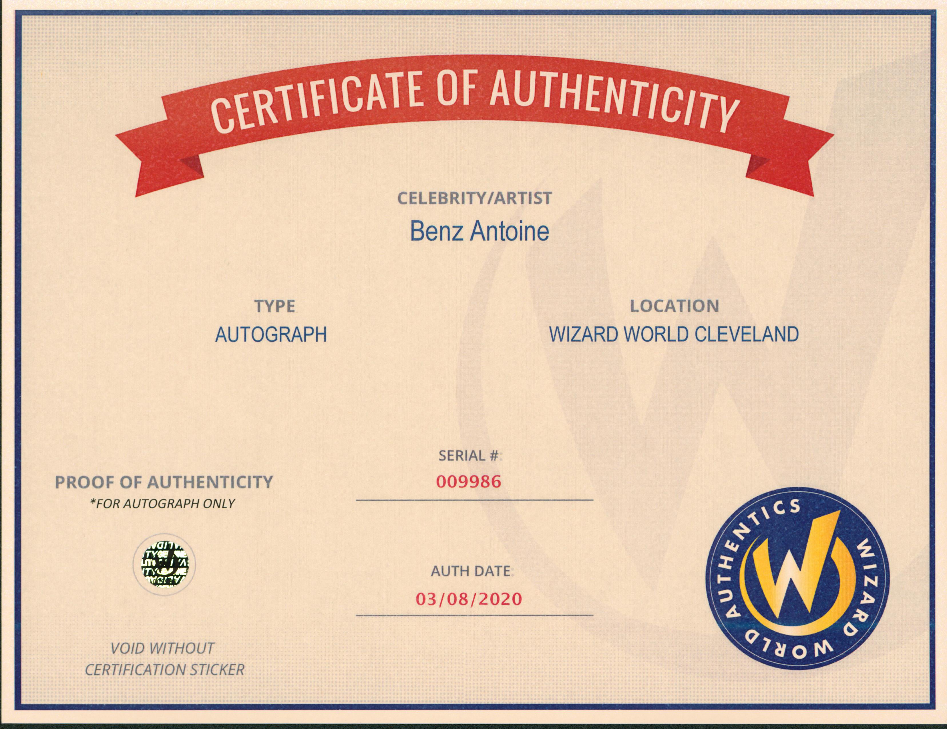 Benz Antoine Overwatch Authentic Signed 8x10 Photo Wizard World #009986