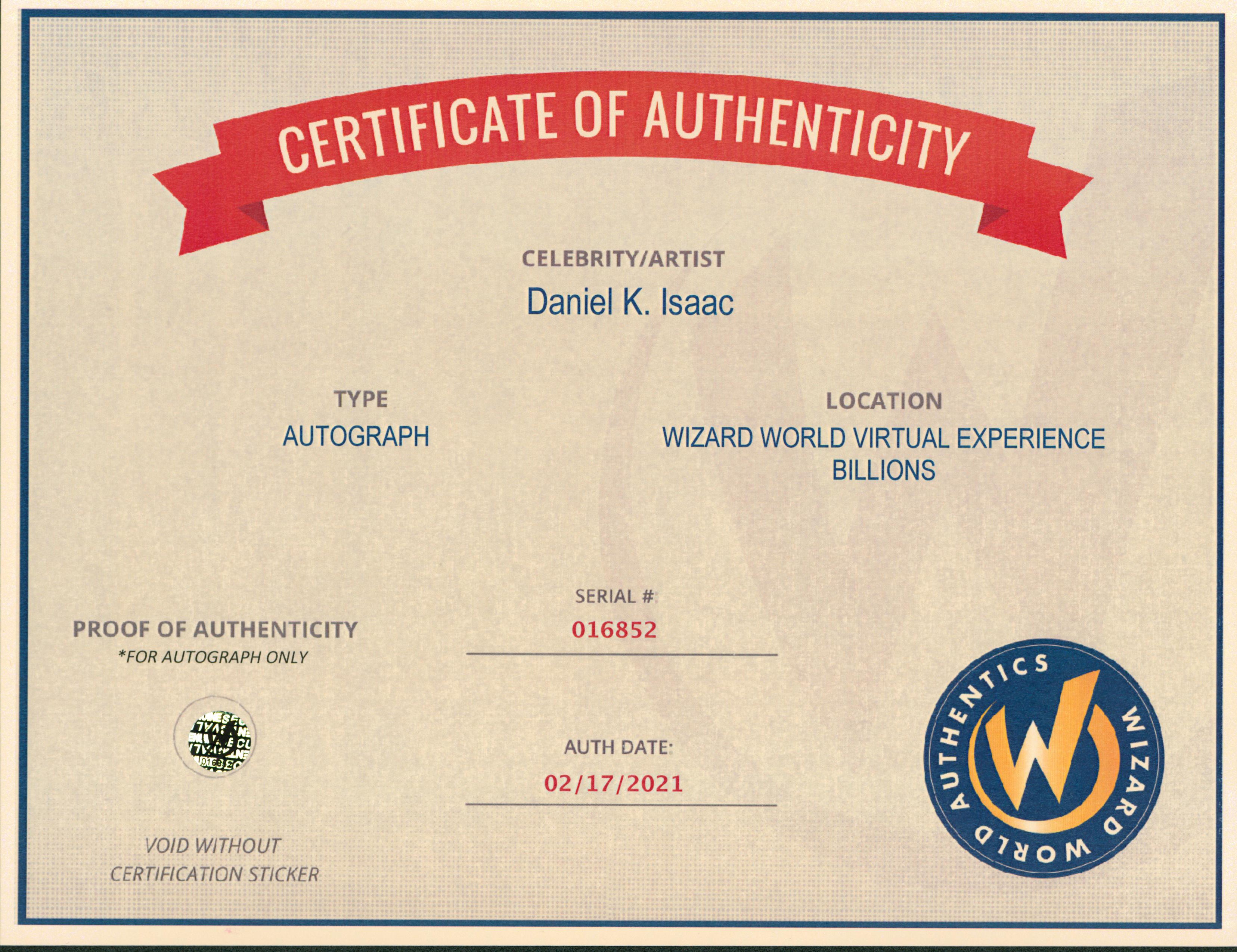 Daniel Isaac Billions Authentic Signed 8x10 Photo Autographed Wizard World 1