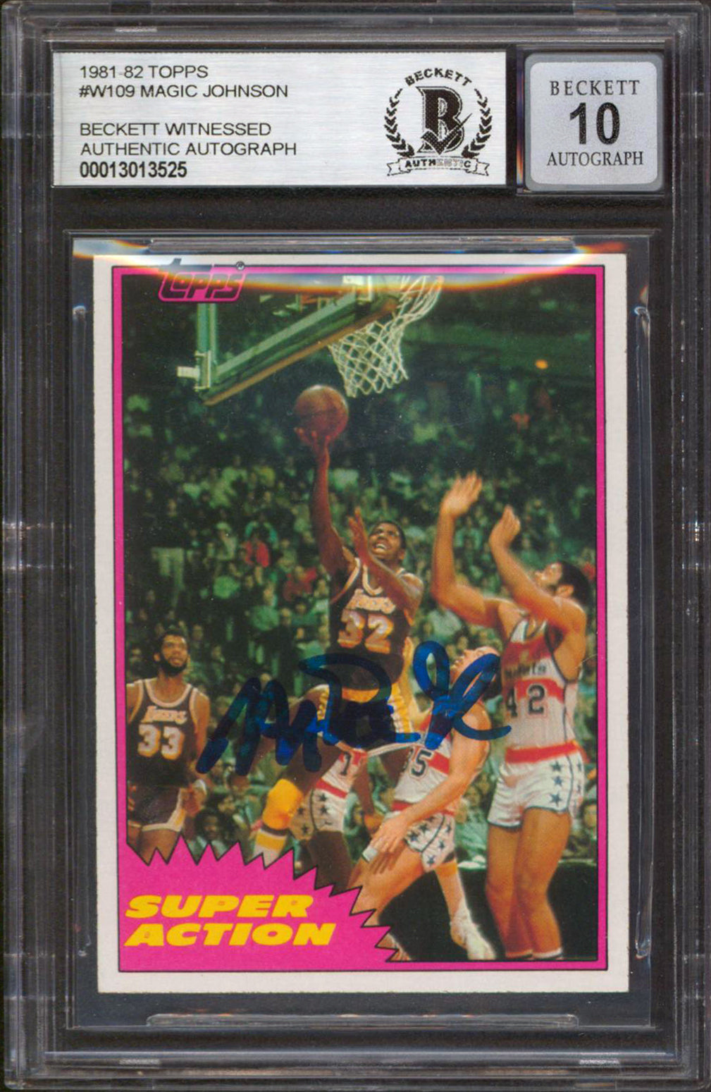 Lakers Magic Johnson Authentic Signed 1981 Topps #W109 Card Auto 10! BAS Slabbed