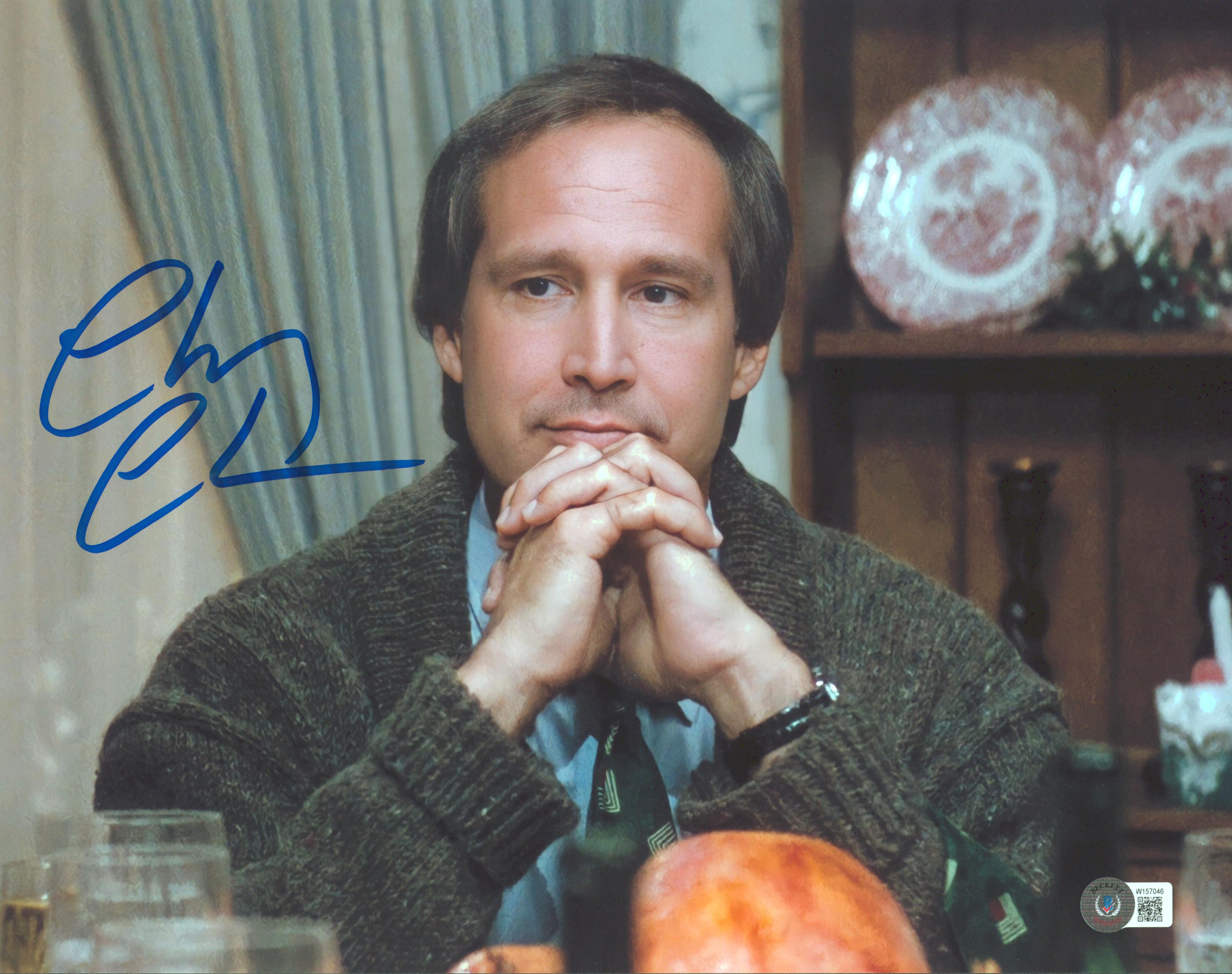 Chevy Chase Christmas Vacation Signed 11x14 Hands Folded Photo BAS Witnessed