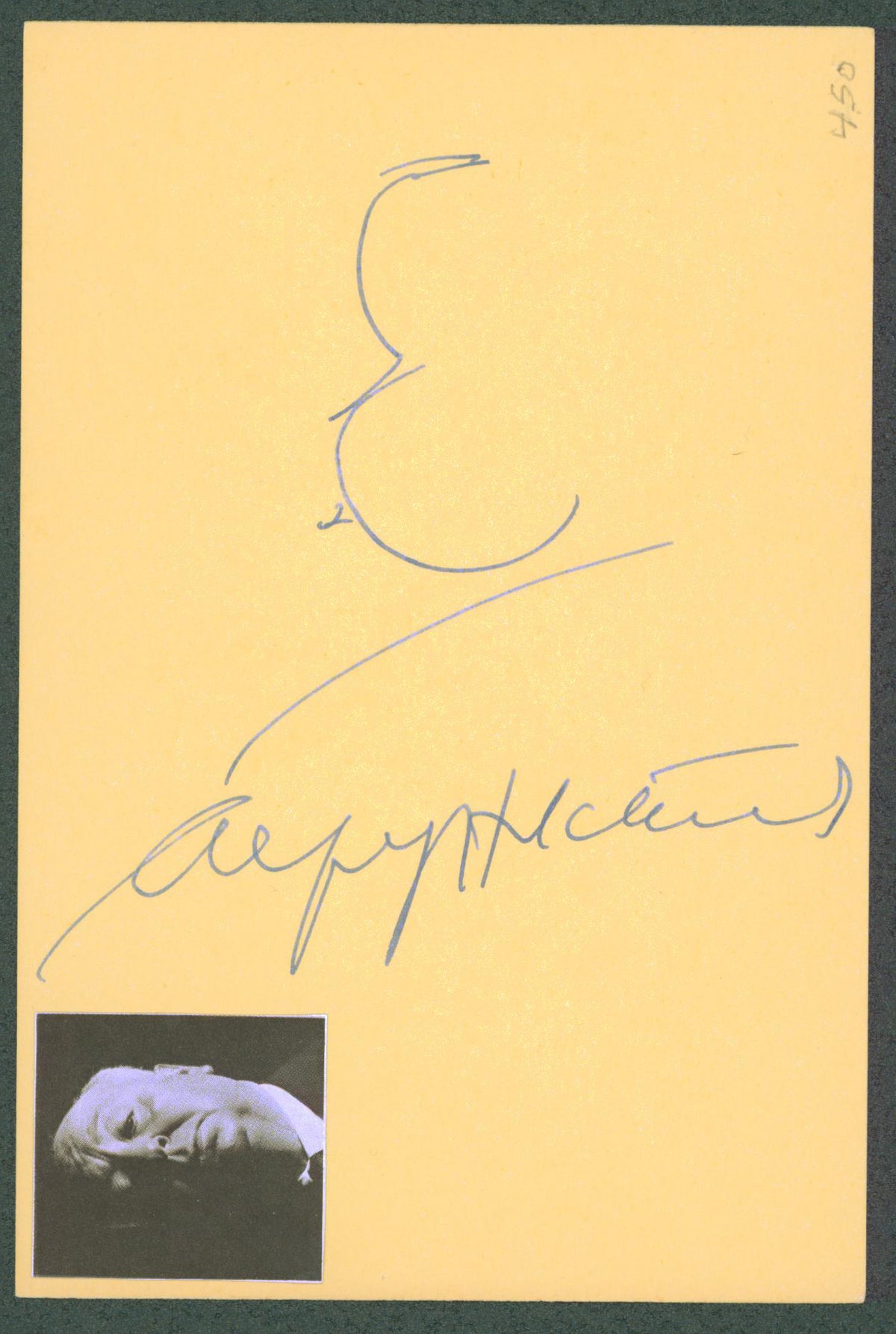 Alfred Hitchcock The Birds Signed 4x6 Cut Signature w/ Self Portrait Sketch BAS