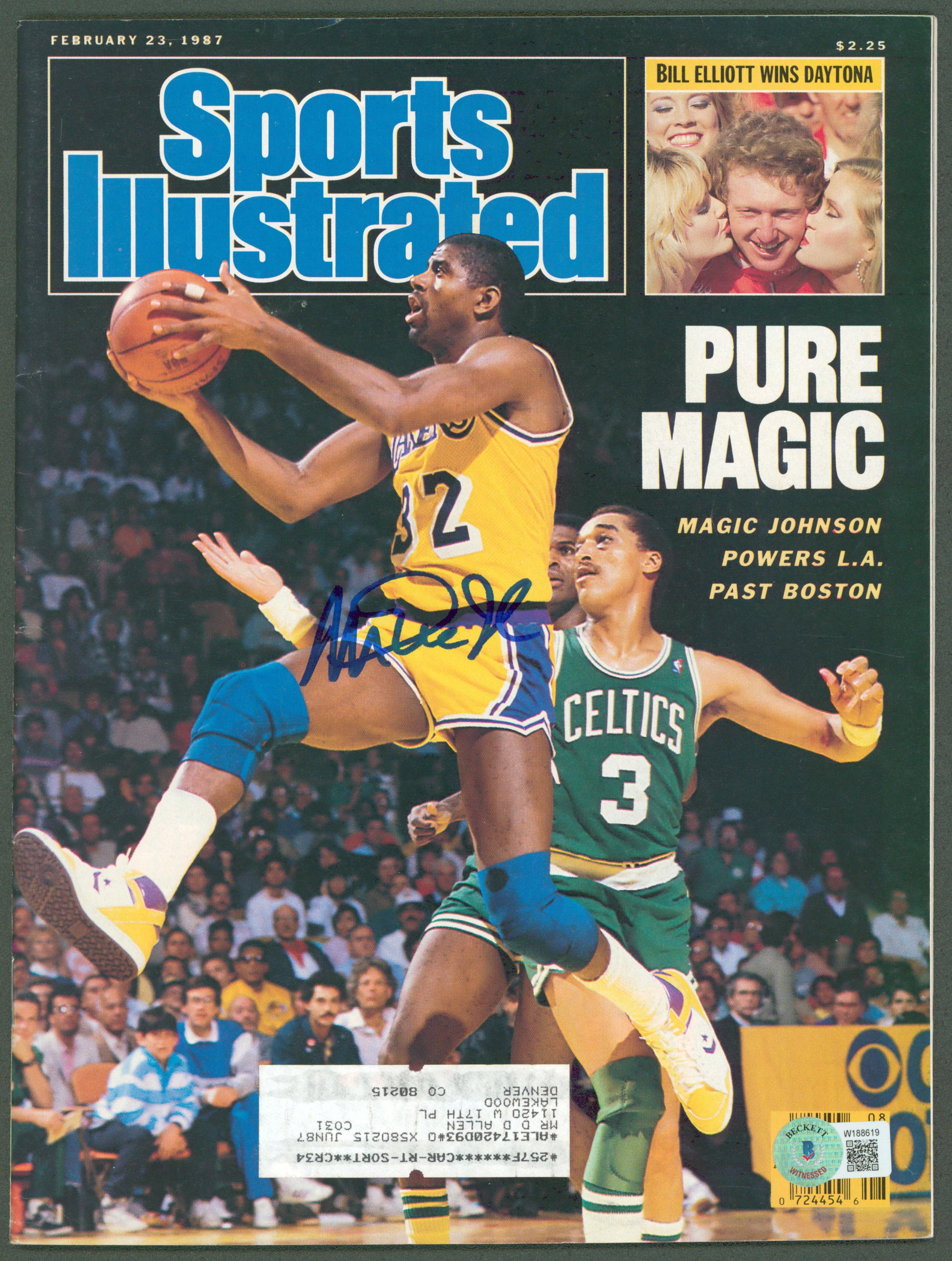 Lakers Magic Johnson Signed Feb 1987 Sports Illustrated Magazine BAS Witnessed